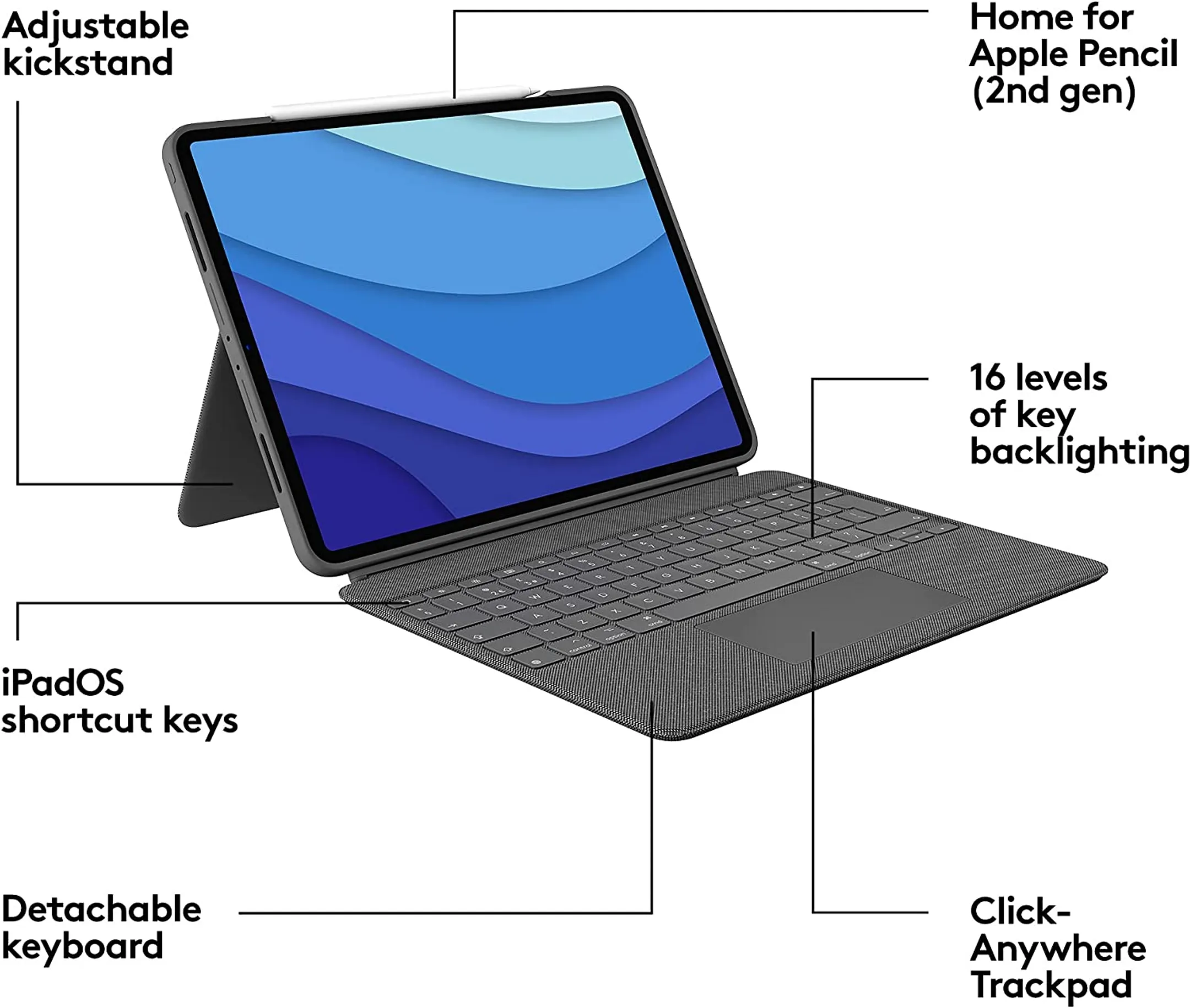 Logitech Keyboard Case Combo Touch for  iPad Pro 12,9" (5th & 6th Gen) - QWERTZ (DE) - Oxford Grey image