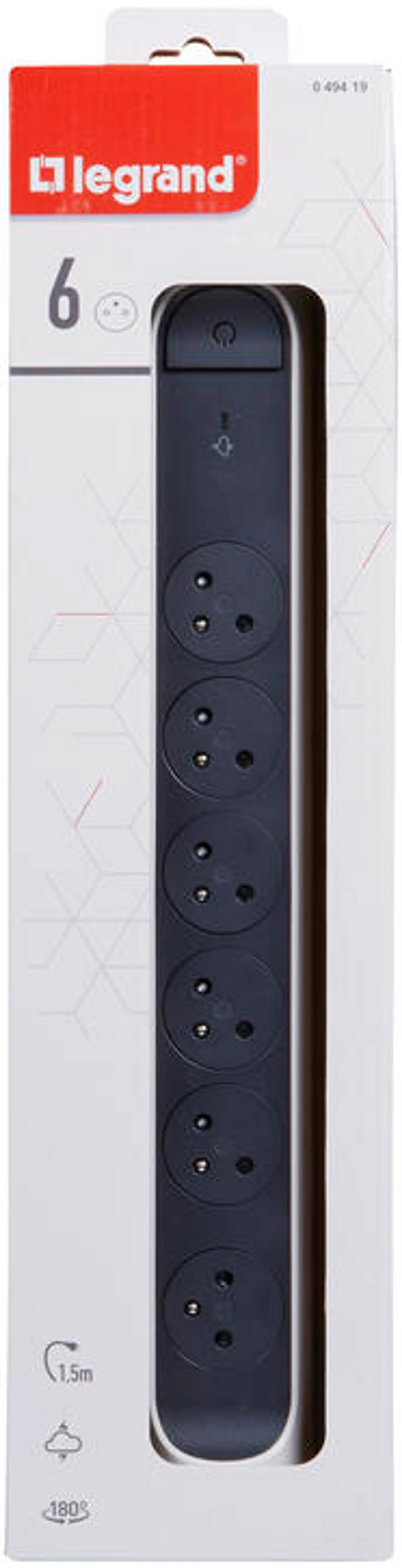 LEGRAND Rotating Surge Protector with Load Indicator - 6 Outlets - White/Black image