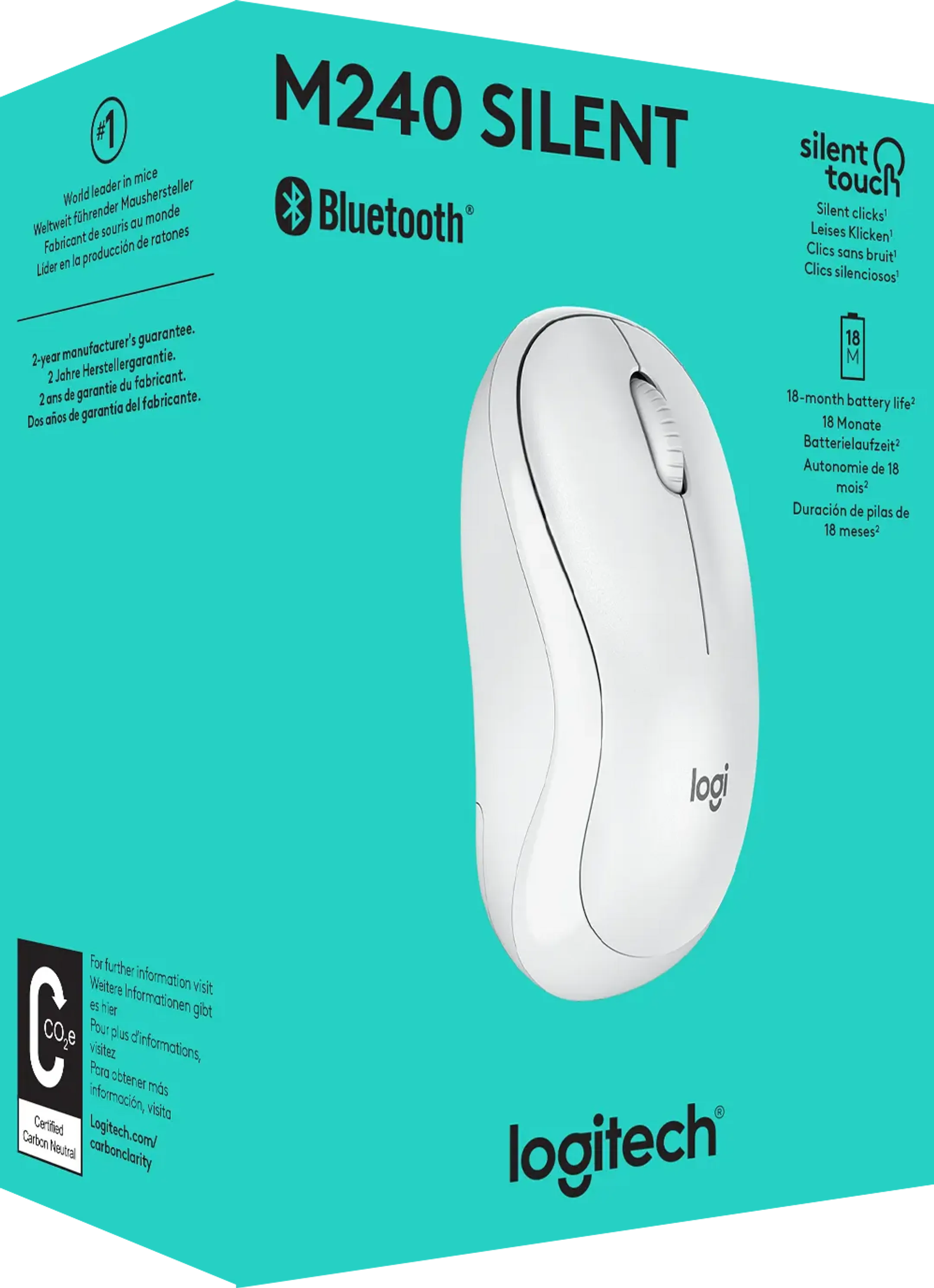 Logitech Bluetooth Wireless Mouse M240 Silent - White image