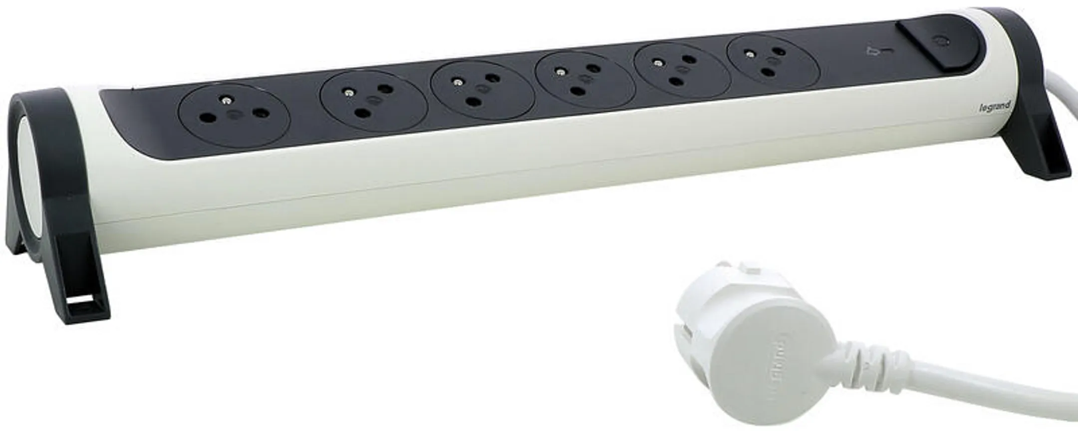 Multiprise Rotative Parafoudre avec Indicateur de Charge - 6 Prises - Blanc/Noir