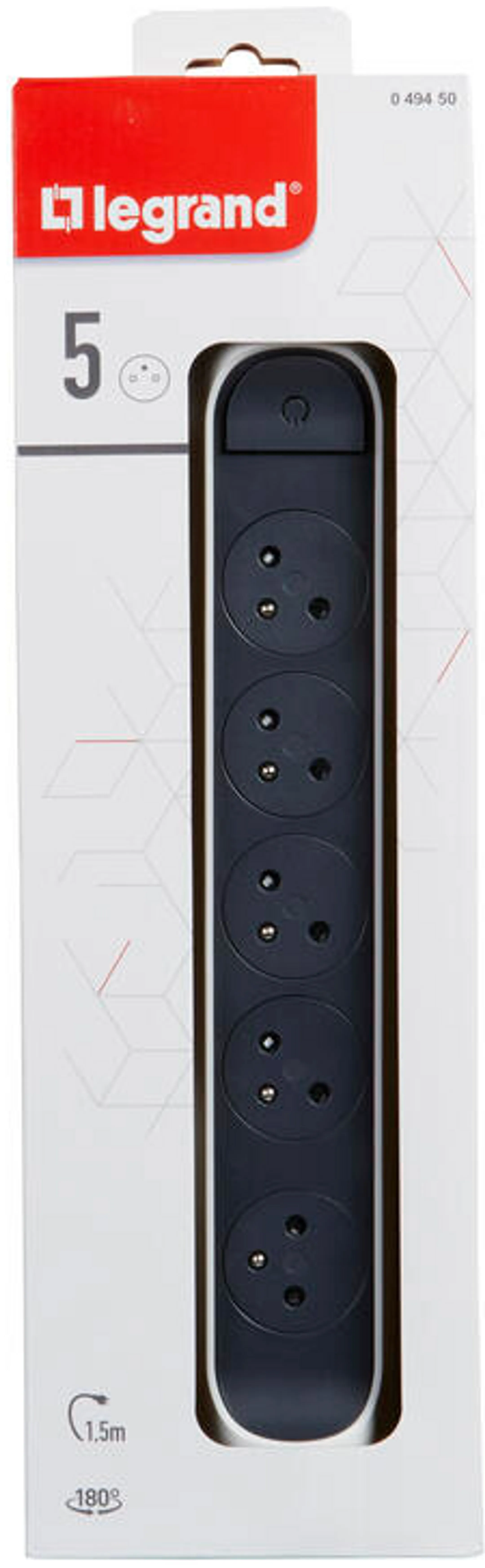 LEGRAND Rotating Power Strip - 5 Sockets - White/Black image
