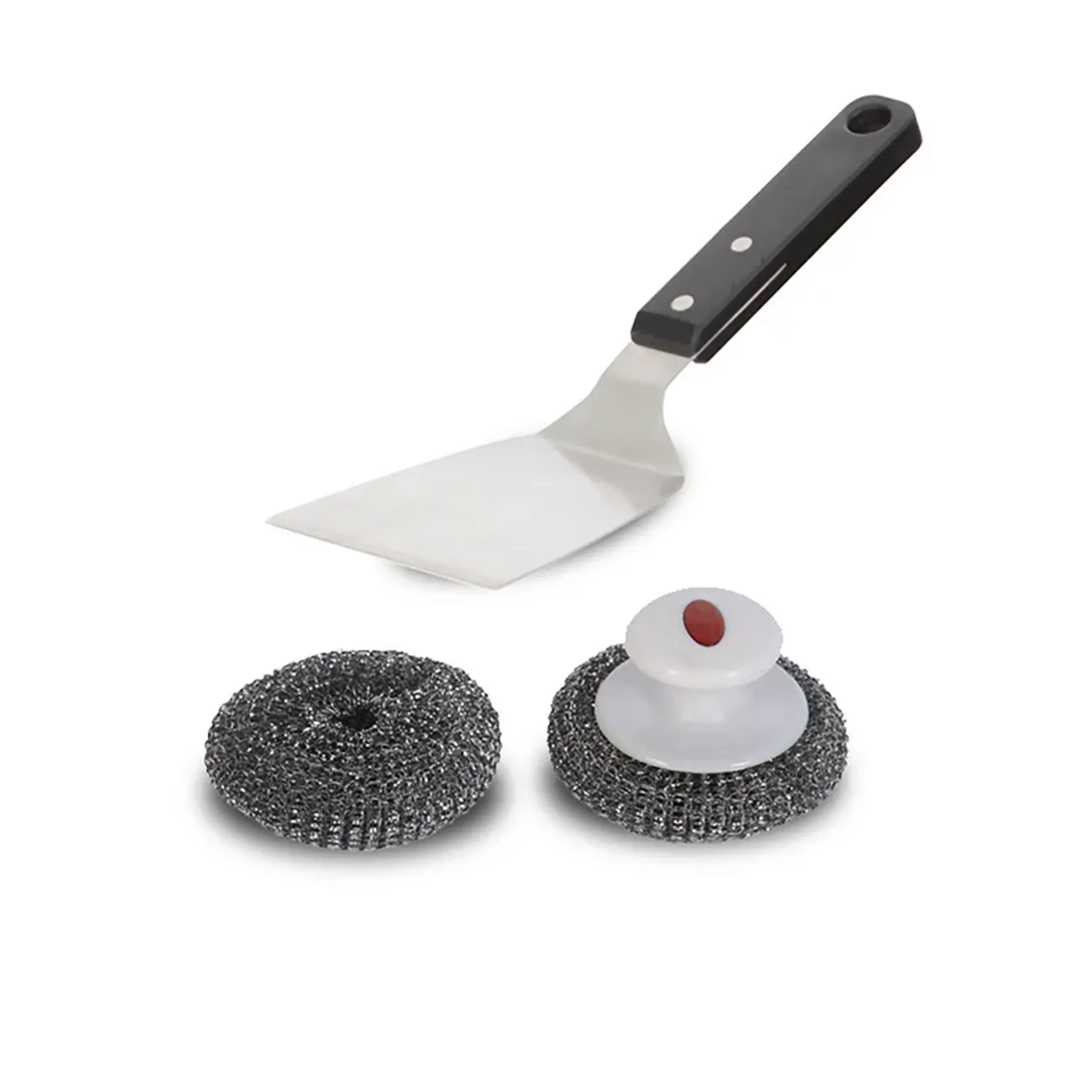 Kit nettoyage barbecue/plancha - Spatule + boules inox