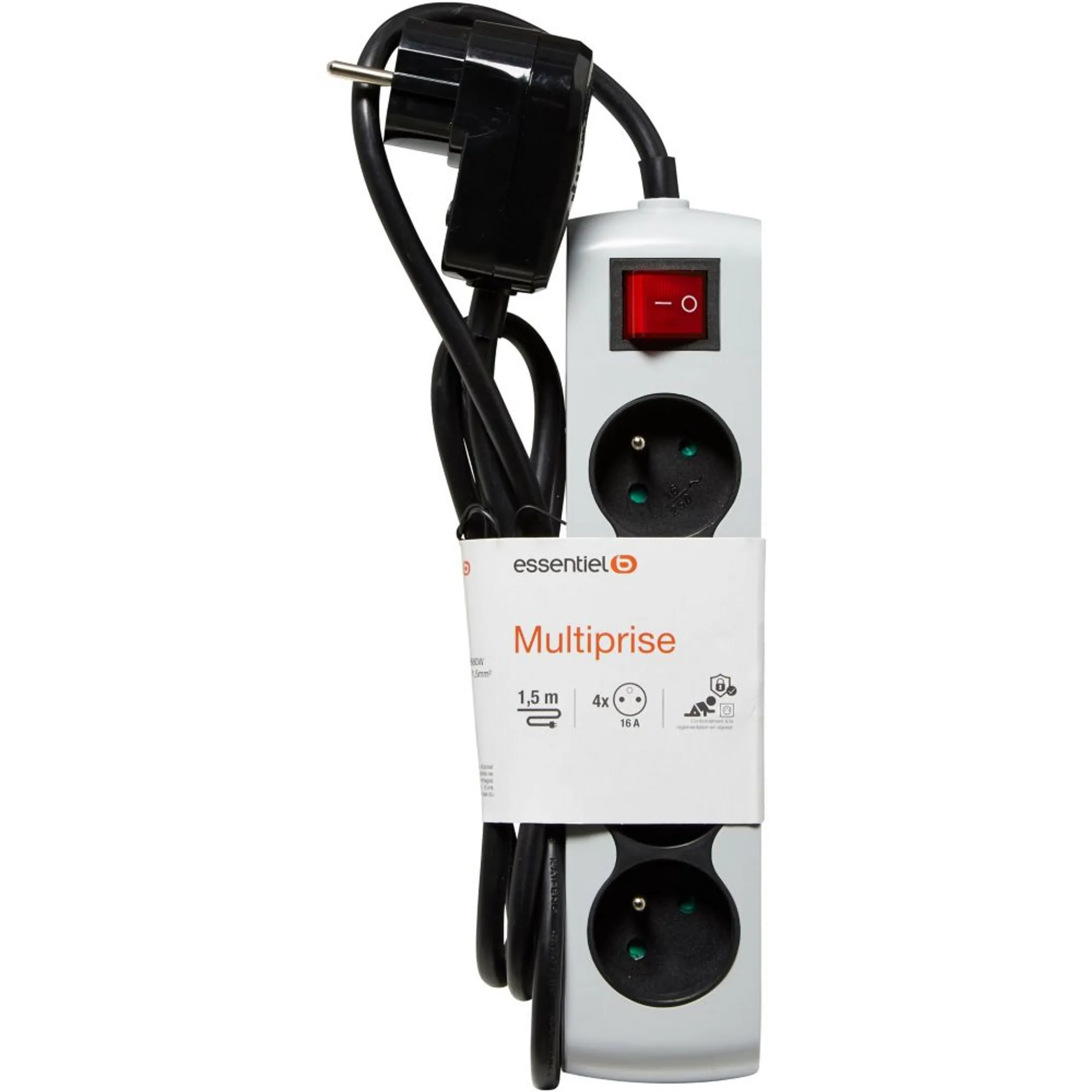 ESSENTIEL-B Power strip with Surge Protector - 4 Sockets - Grey image