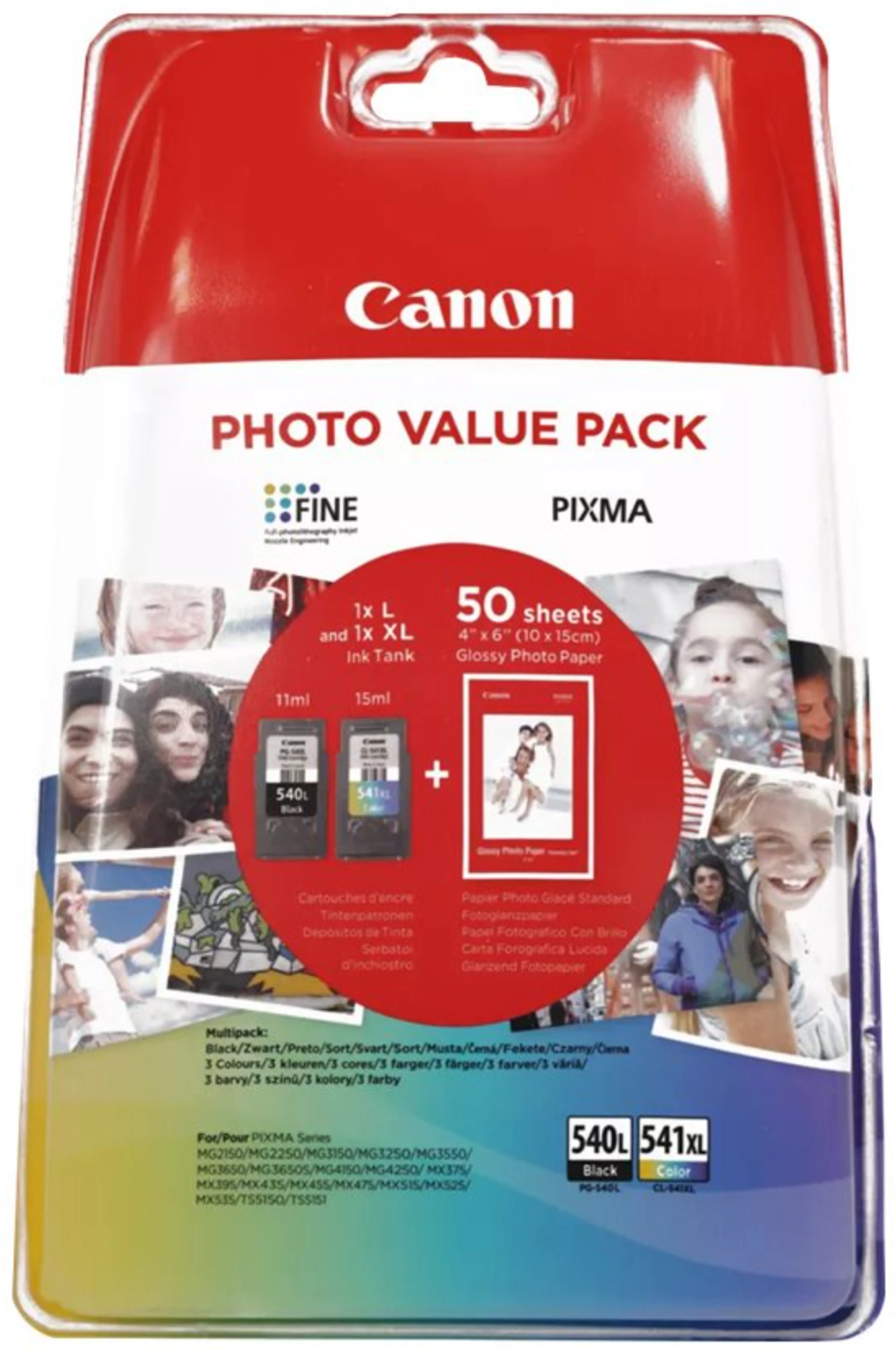Cartouches d'encre PG-540L/CL-541XL + 50 Papiers Photo 10x15