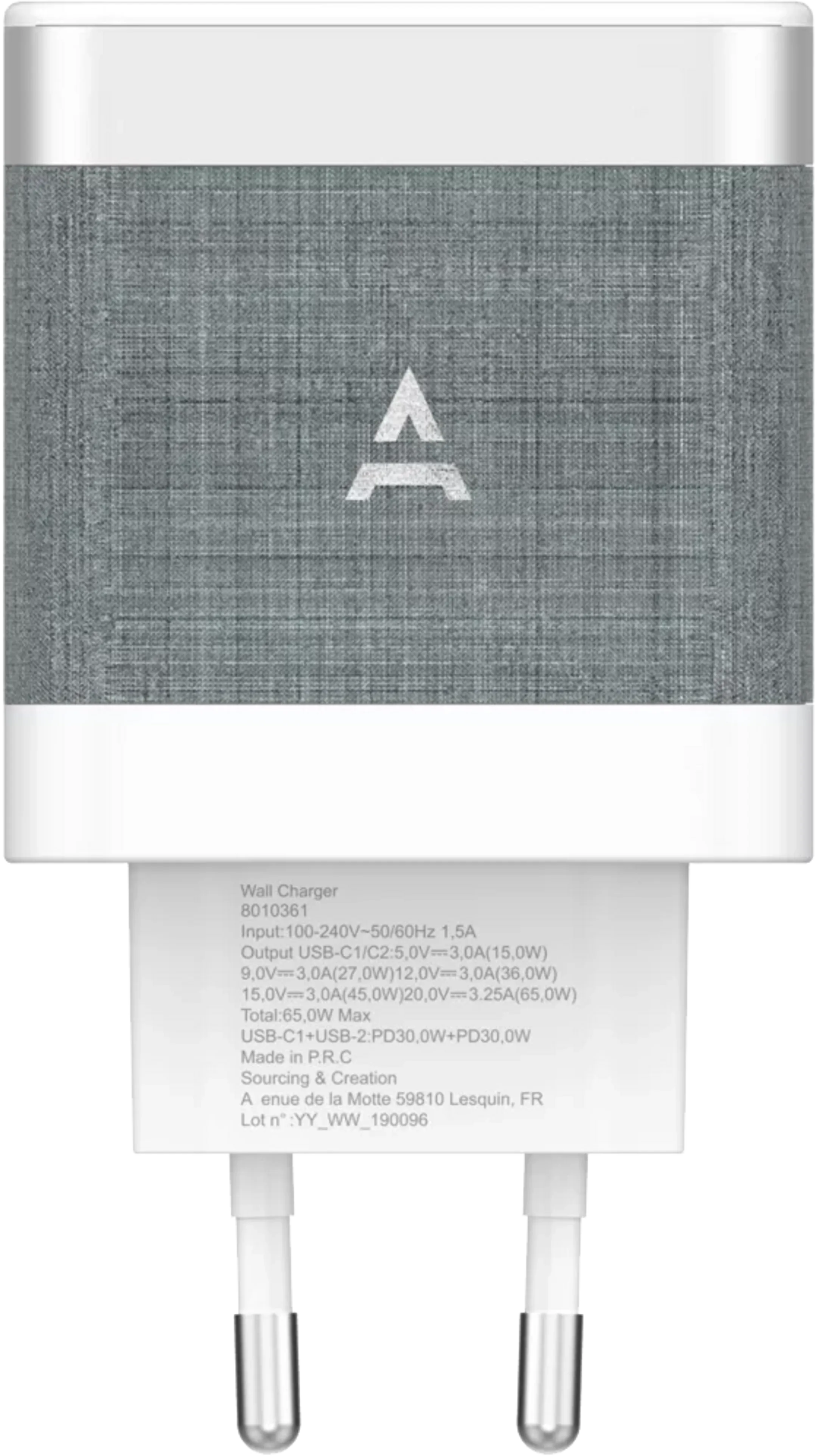 Adeqwat Chargeur secteur USB-C x2 65W - Blanc/Gris image