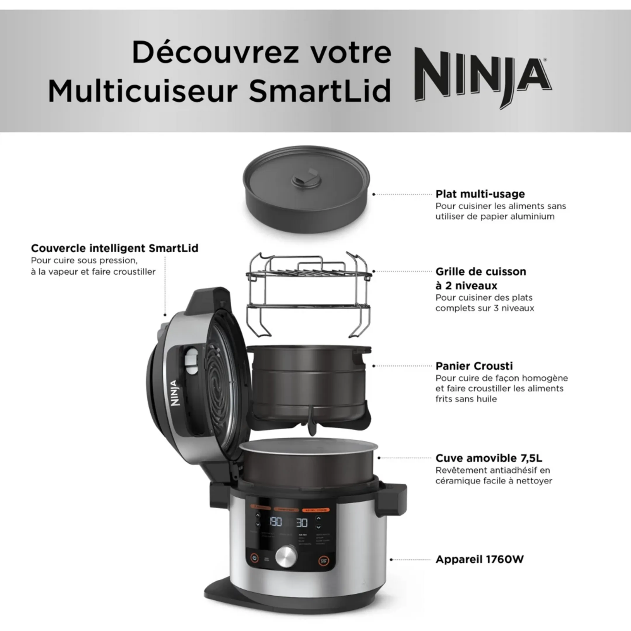 Ninja Multicuiseur SmartLid 12-en-1 Foodi MAX OL650EU image