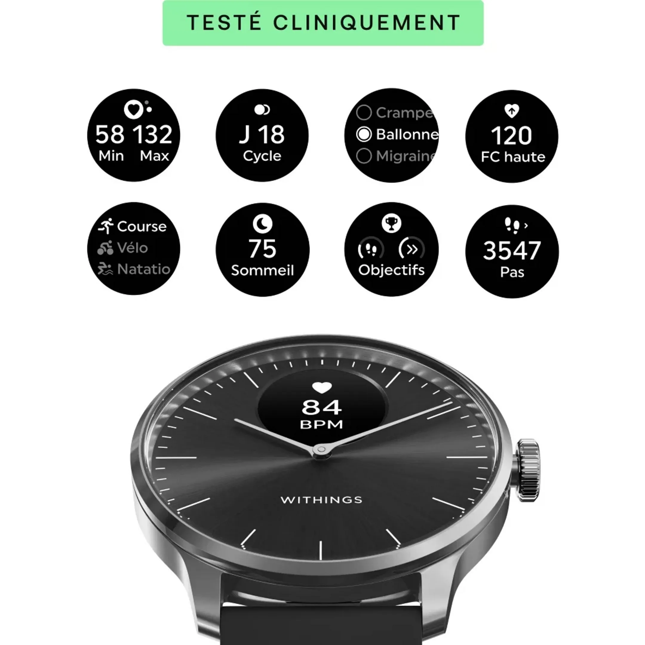 WITHINGS Smartwatch ScanWatch Light - 37 mm - Schwarz image