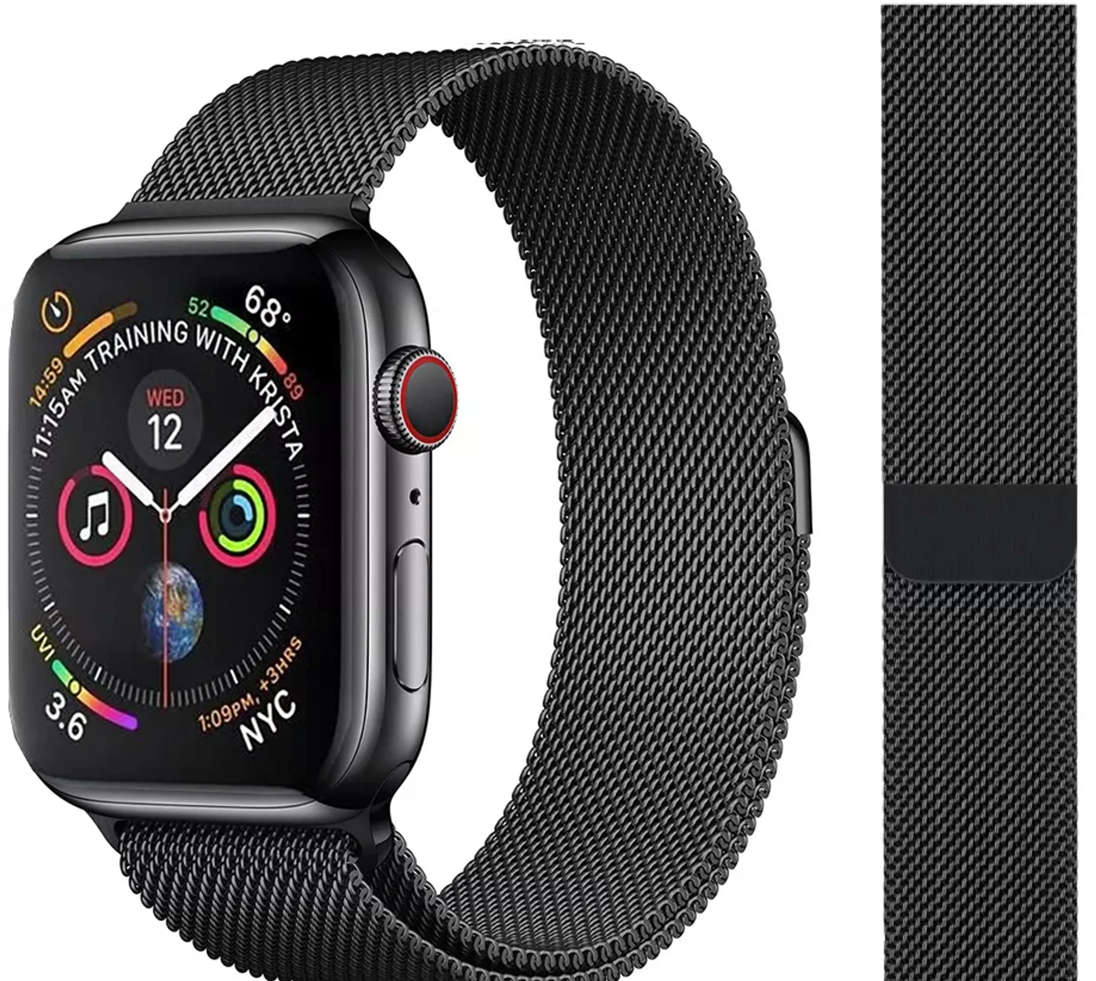 Bracelet pour Montre connectée Apple Watch 8, 7, 6, SE, 5, 4, 3 - 42/44/45/49mm - Acier - Noir