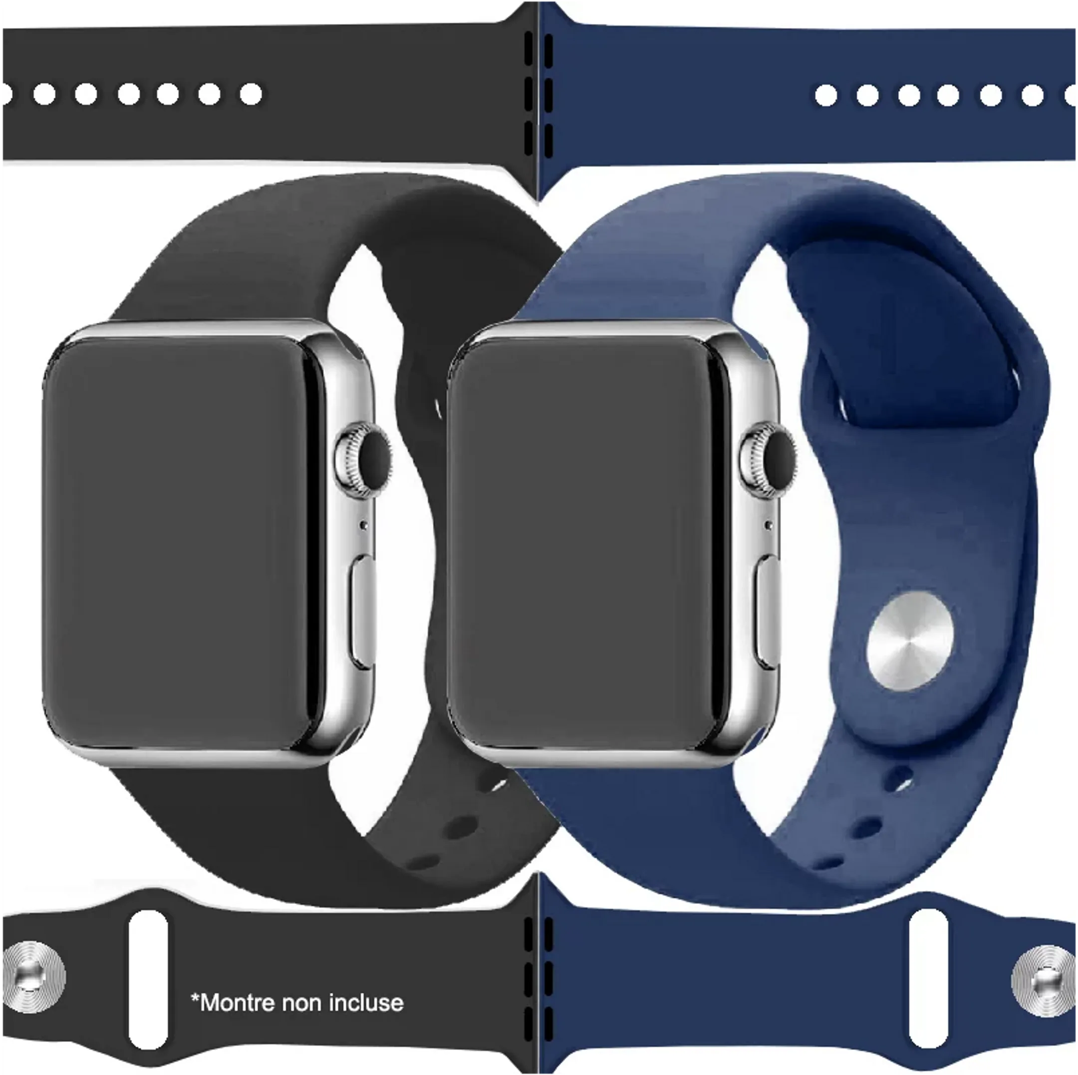 2 x Bracelets Sport Apple Watch 7, 6, SE, 5, 4, 3 - Bleu & Noir