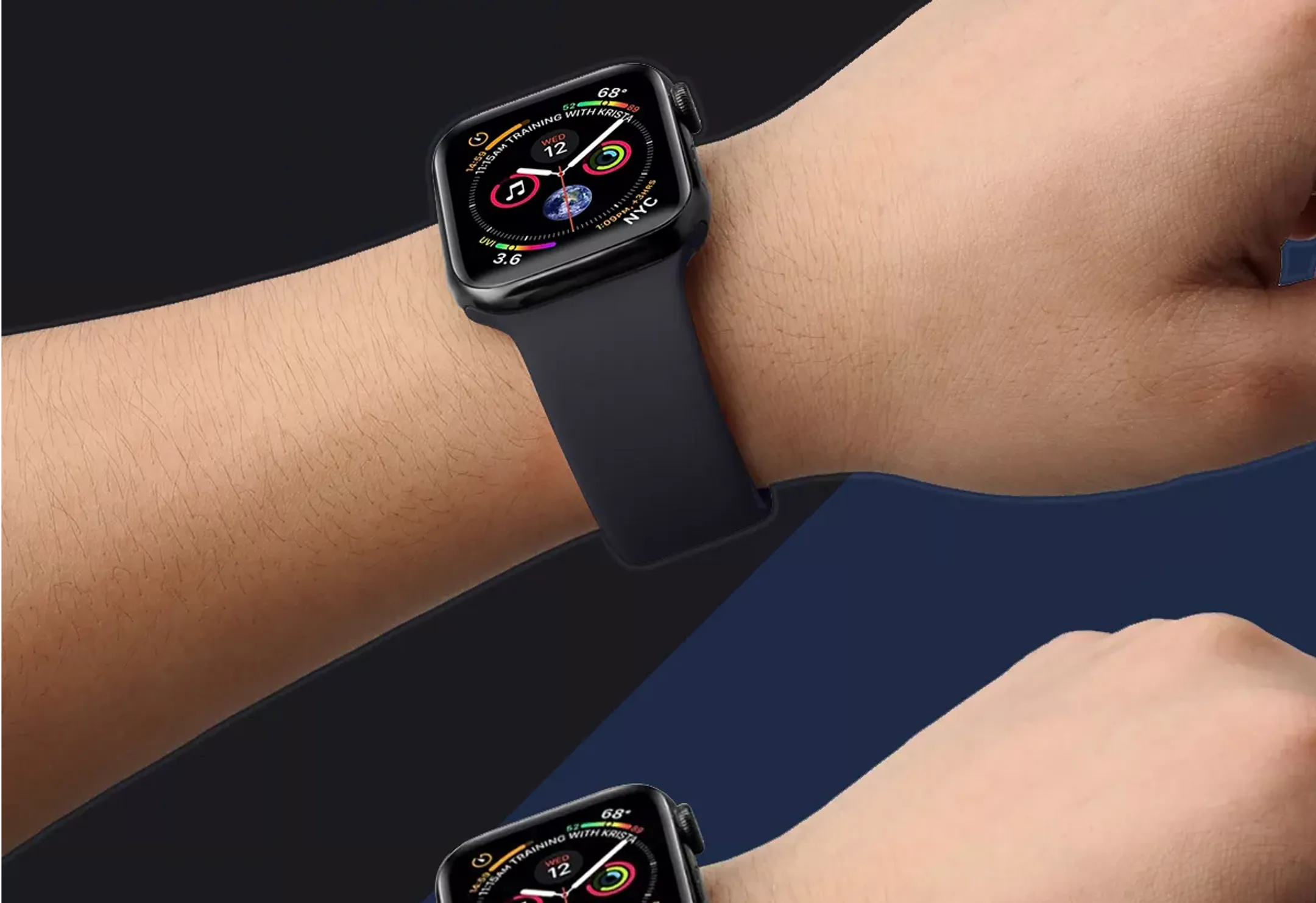 IBROZ 2 x Apple Watch Sport Armbänder 7, 6, SE, 5, 4, 3 - Blau & Schwarz image