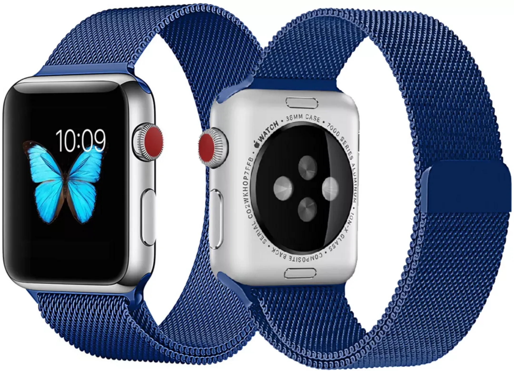IBROZ Bracelet pour Montre connectée Apple Watch 8, 7, 6, SE, 5, 4, 3 - 42/44/45/49mm - Acier - Bleu image