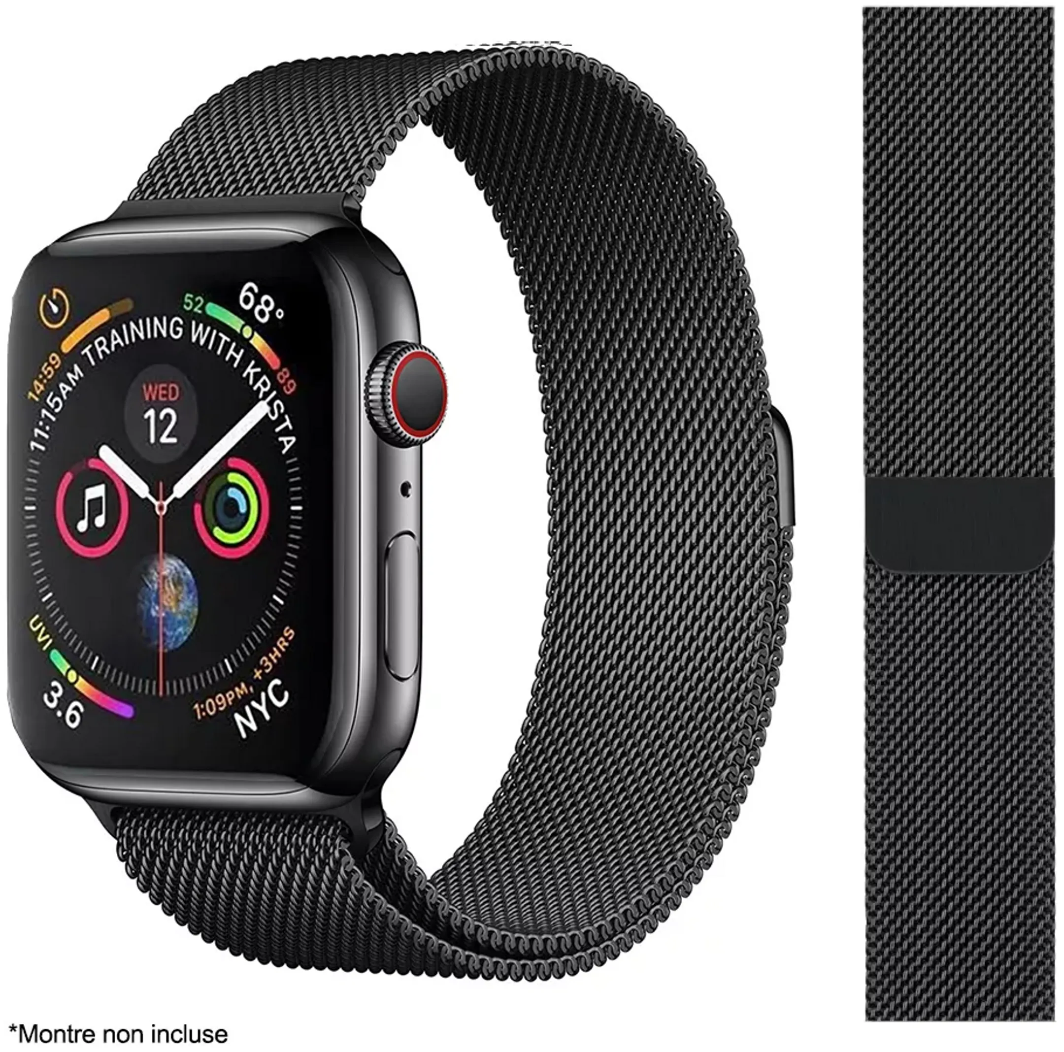 Bracelet pour Montre connectée Apple Watch 8, 3, 2, 1 - 38/40/41mm - Acier - Noir