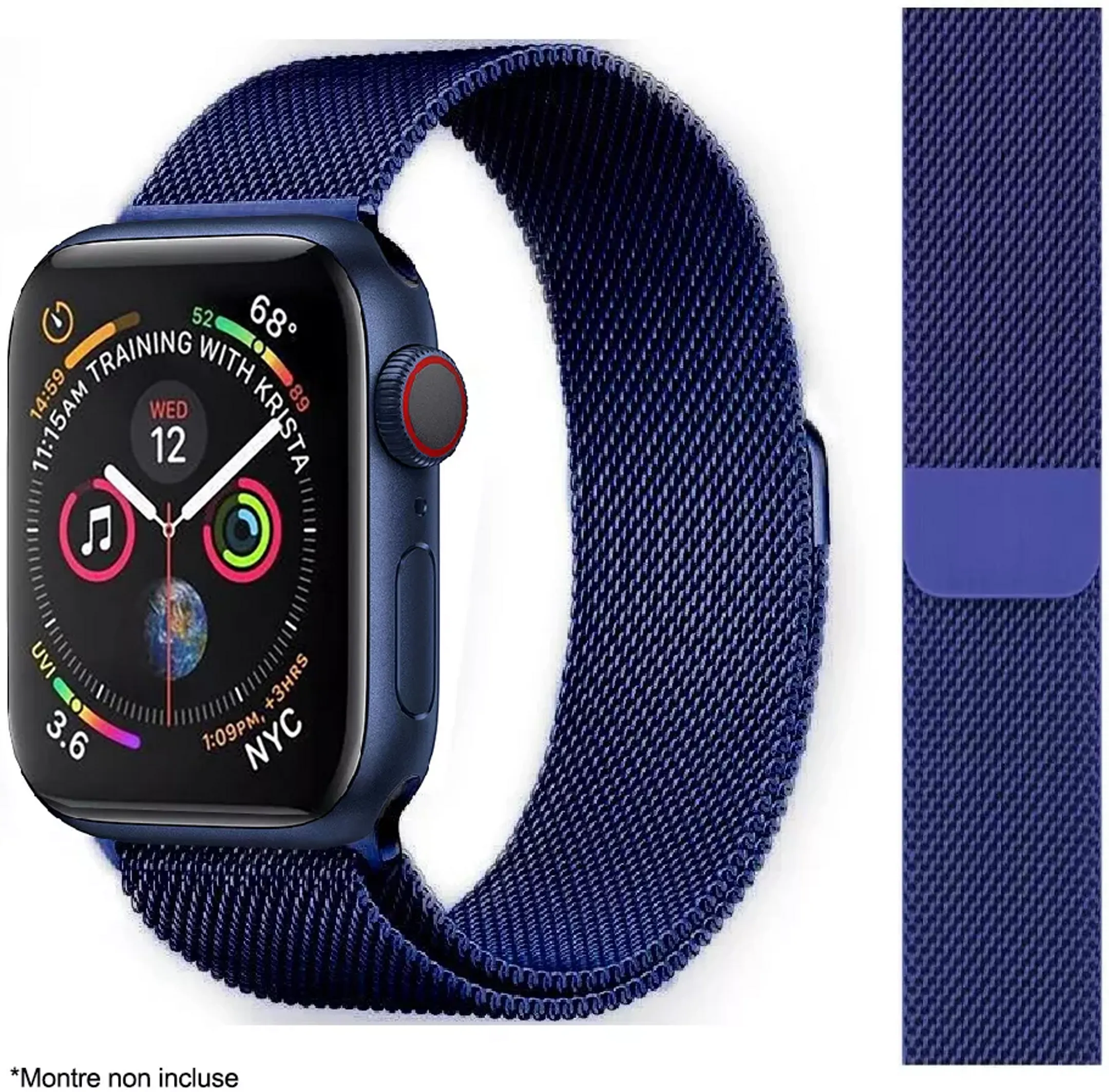 Bracelet pour Montre connectée Apple Watch 8, 7, 6, SE, 5, 4, 3 - 42/44/45/49mm - Acier - Bleu