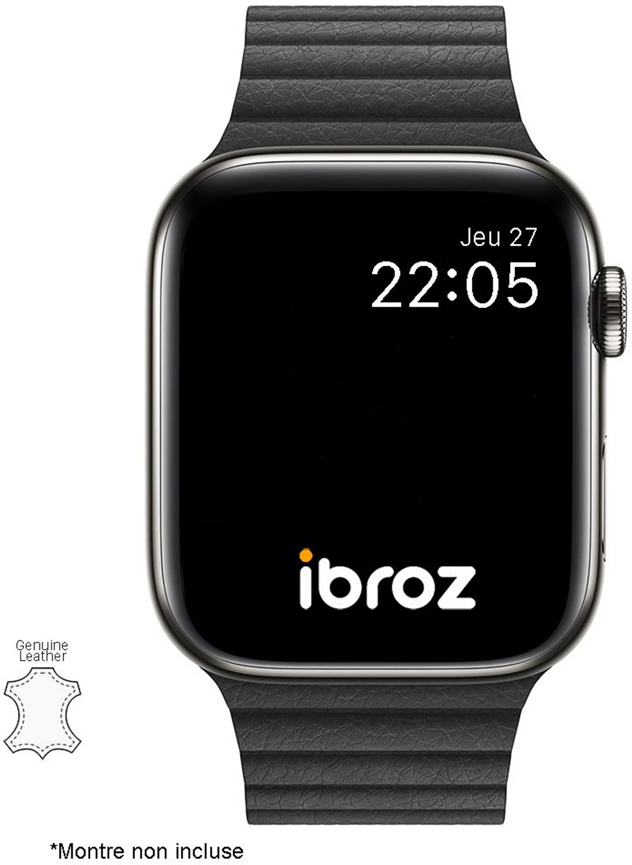 IBROZ Armband für Apple Watch 7, 6, SE, 5, 4 - 42/44/45mm - Leder - Schwarz image