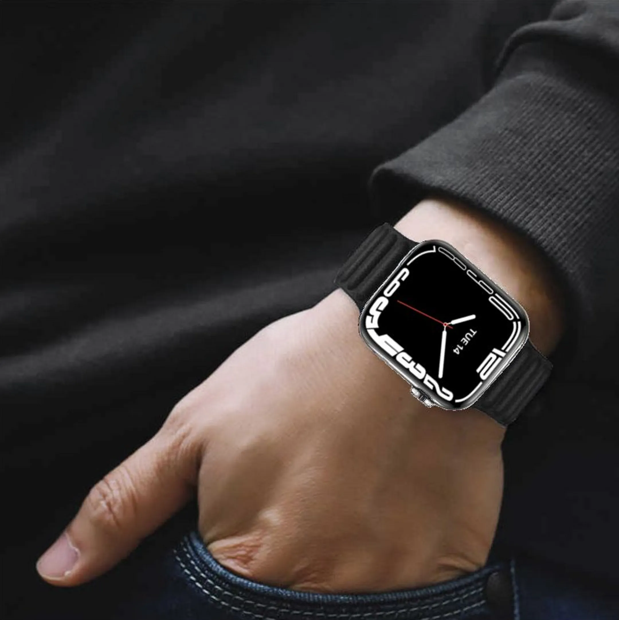 IBROZ Armband für Apple Watch 7, 6, SE, 5, 4 - 42/44/45mm - Leder - Schwarz image