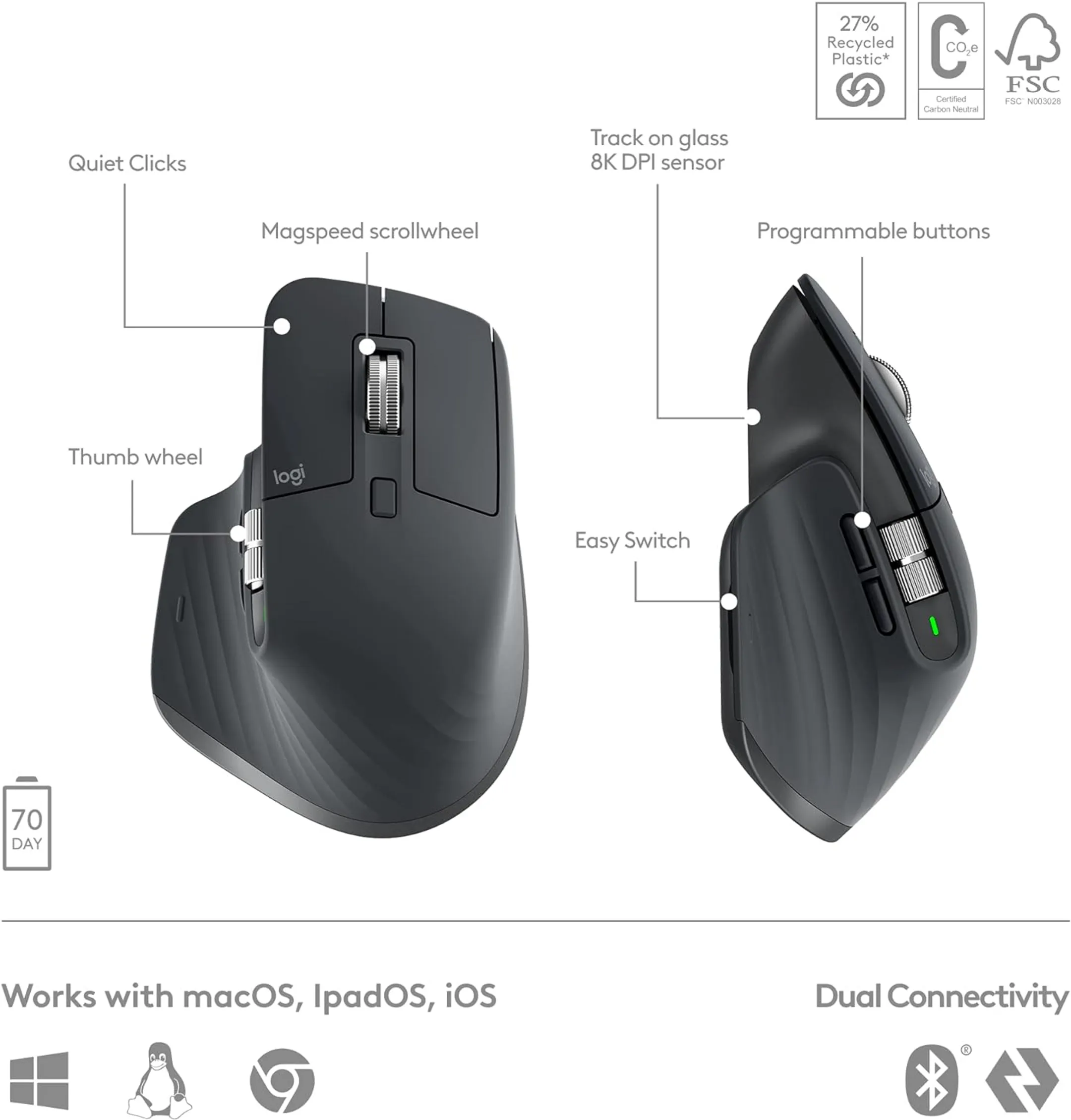 Logitech Wireless Keyboard + Mouse MX Keys S Combo - QWERTZ - Graphit image