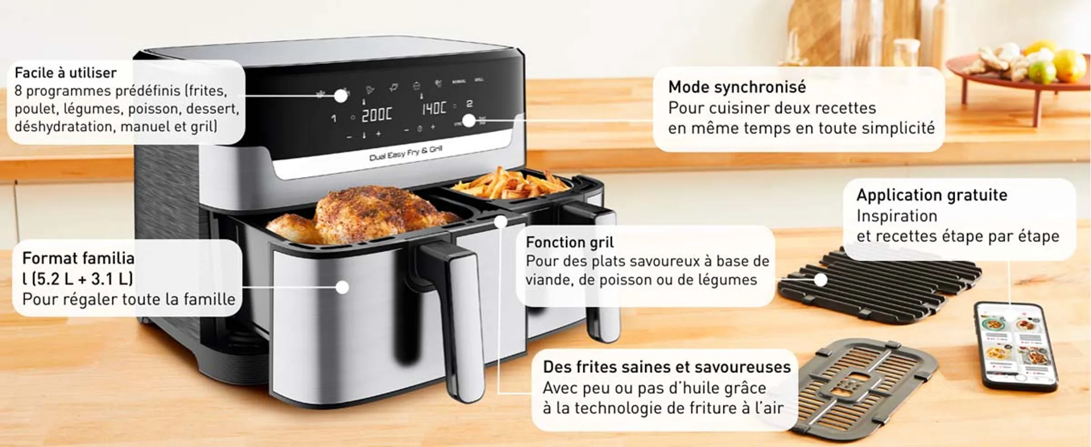 Moulinex Airfryer Dual Easy Fry & Grill EZ905D20 image