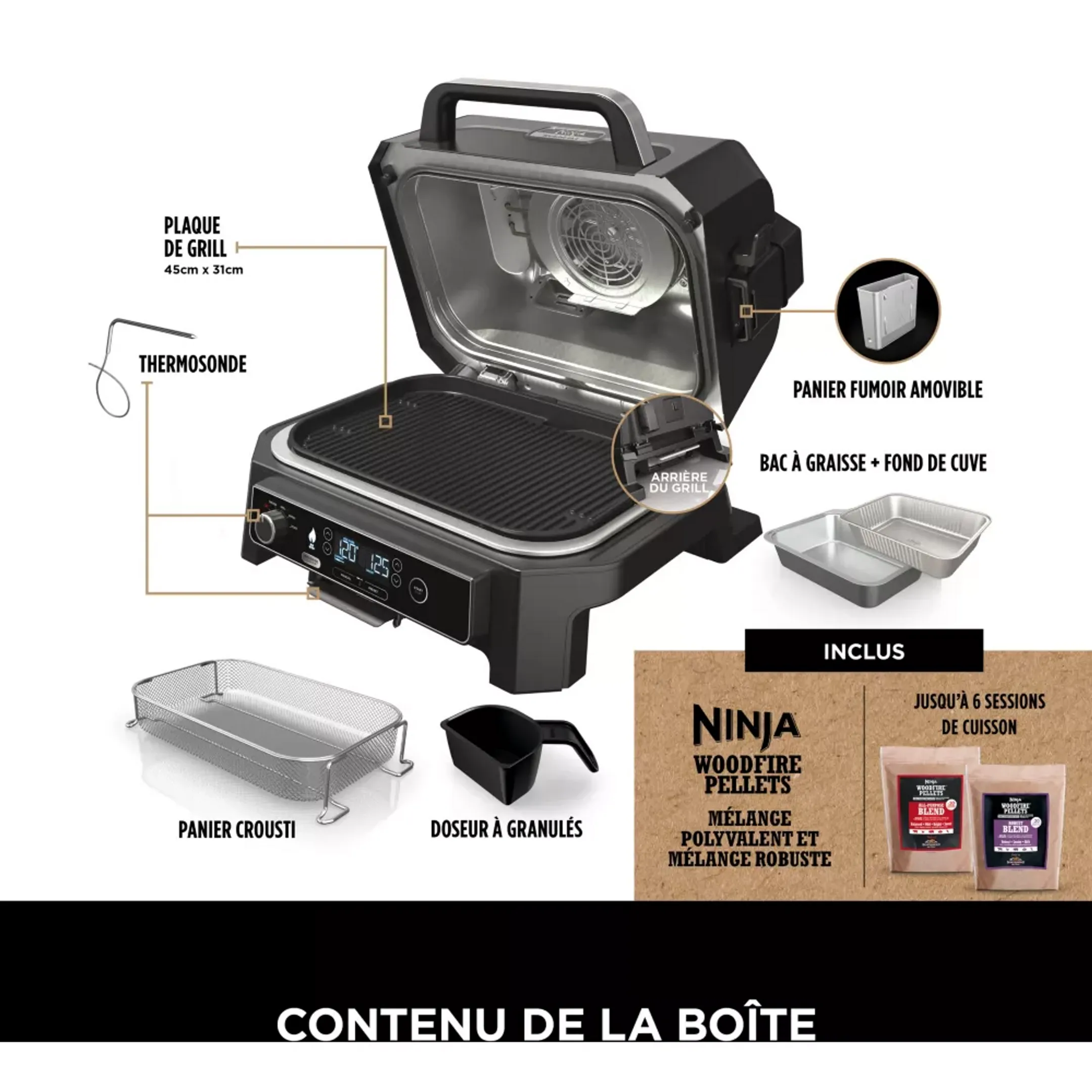 Ninja Barbecue électrique et fumoir Woodfire Pro XL Smart Cook OG850EU image
