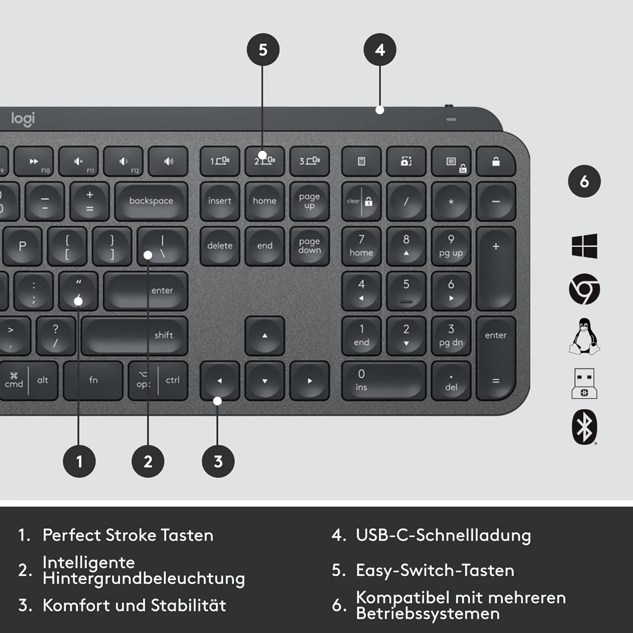 Logitech Kabellose Tastatur MX Keys for Business - QWERTZ (SF) - Graphite image