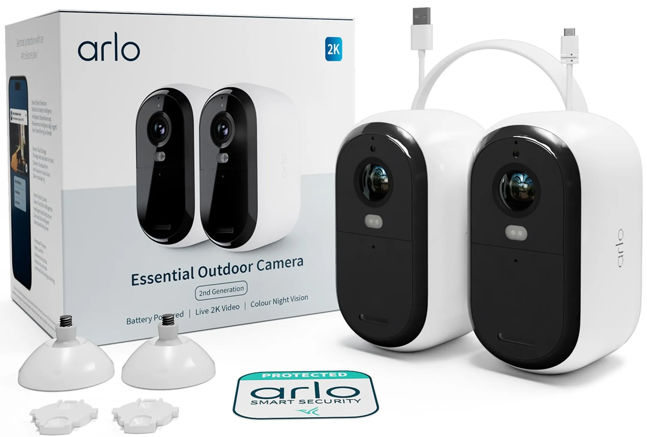 ARLO Camera de surveillance Essential 2K - 2 pièces - Blanc image