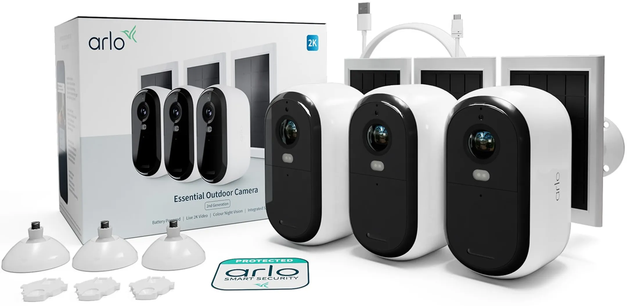ARLO Überwachungskamera Essential 2K & Solarpanel - 3 Stück - Weiß image