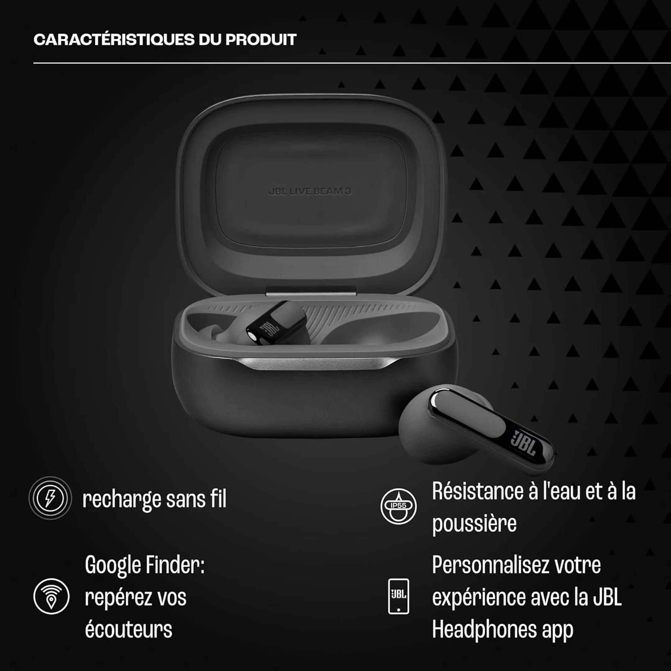 JBL Ecouteurs sans fil Bluetooth Live Beam 3 - Noir image