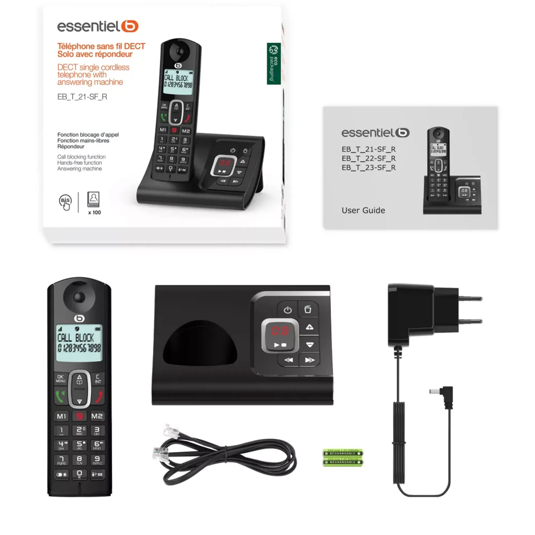 ESSENTIEL-B Téléphone sans fil Tribu solo-R V3 - Noir image