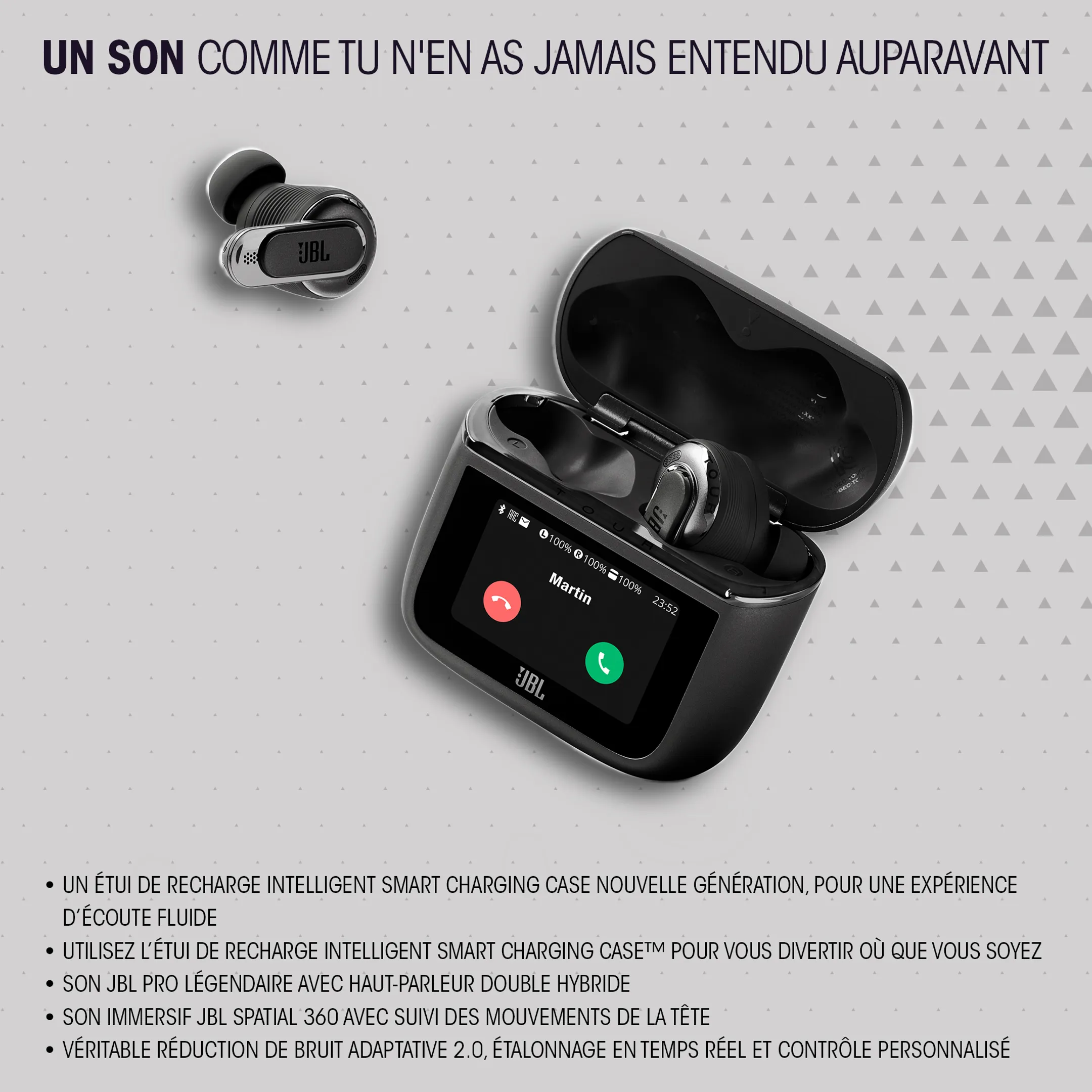 JBL Ecouteurs sans fil Noise Cancelling avec étui de recharge Tour Pro 3 - Noir image