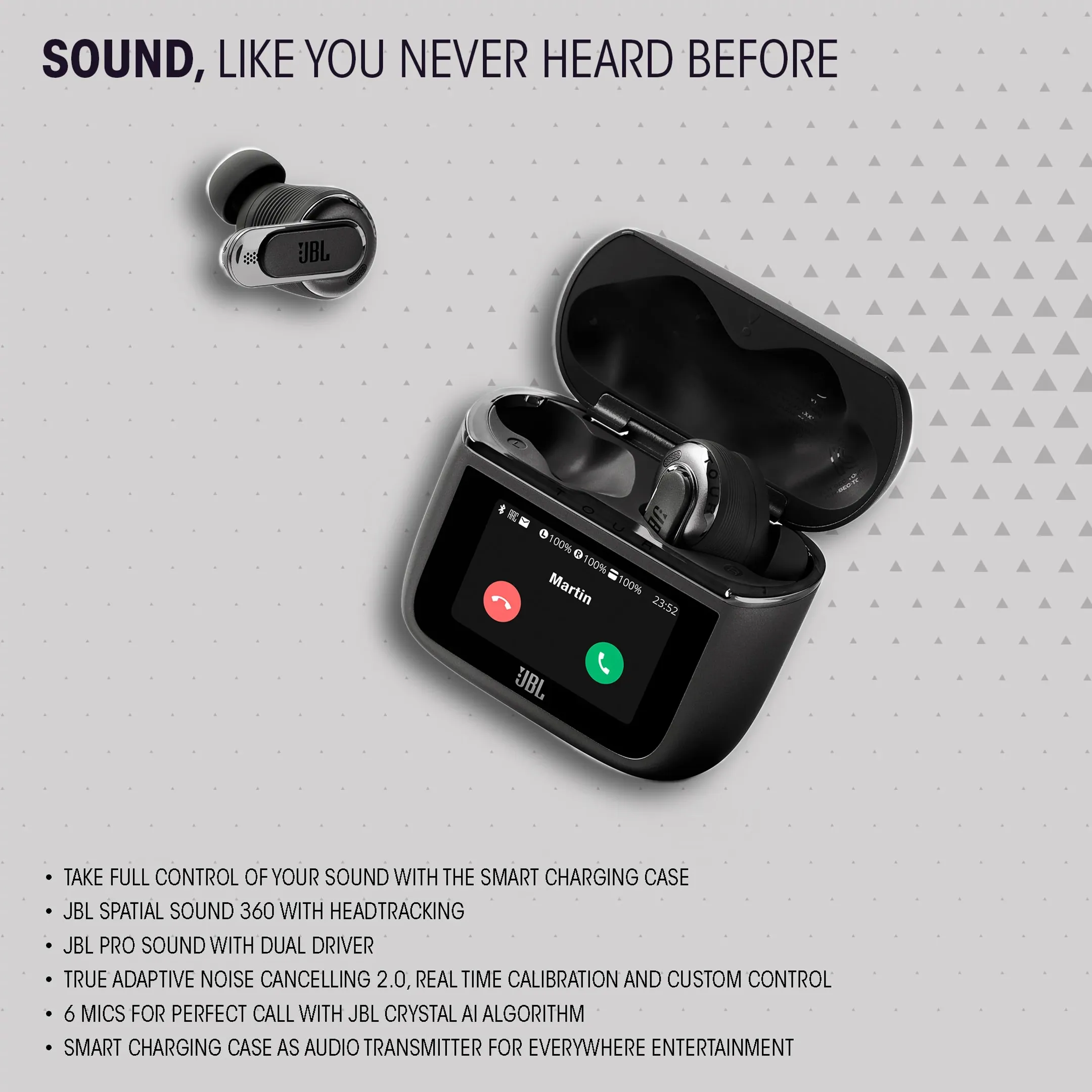 JBL Tour Pro 3 True Wireless Noise Cancelling Earbuds with Smart Charging Case - Black image
