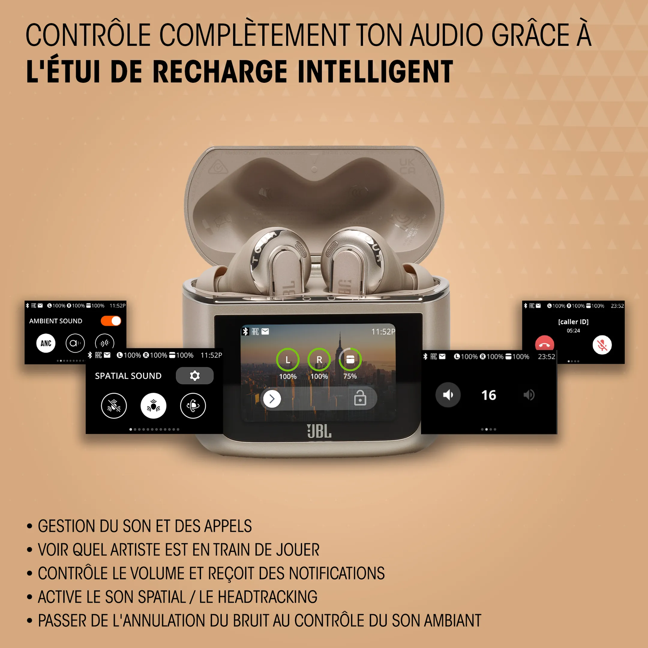 JBL Ecouteurs sans fil Noise Cancelling avec étui de recharge Tour Pro 3 - Latte image