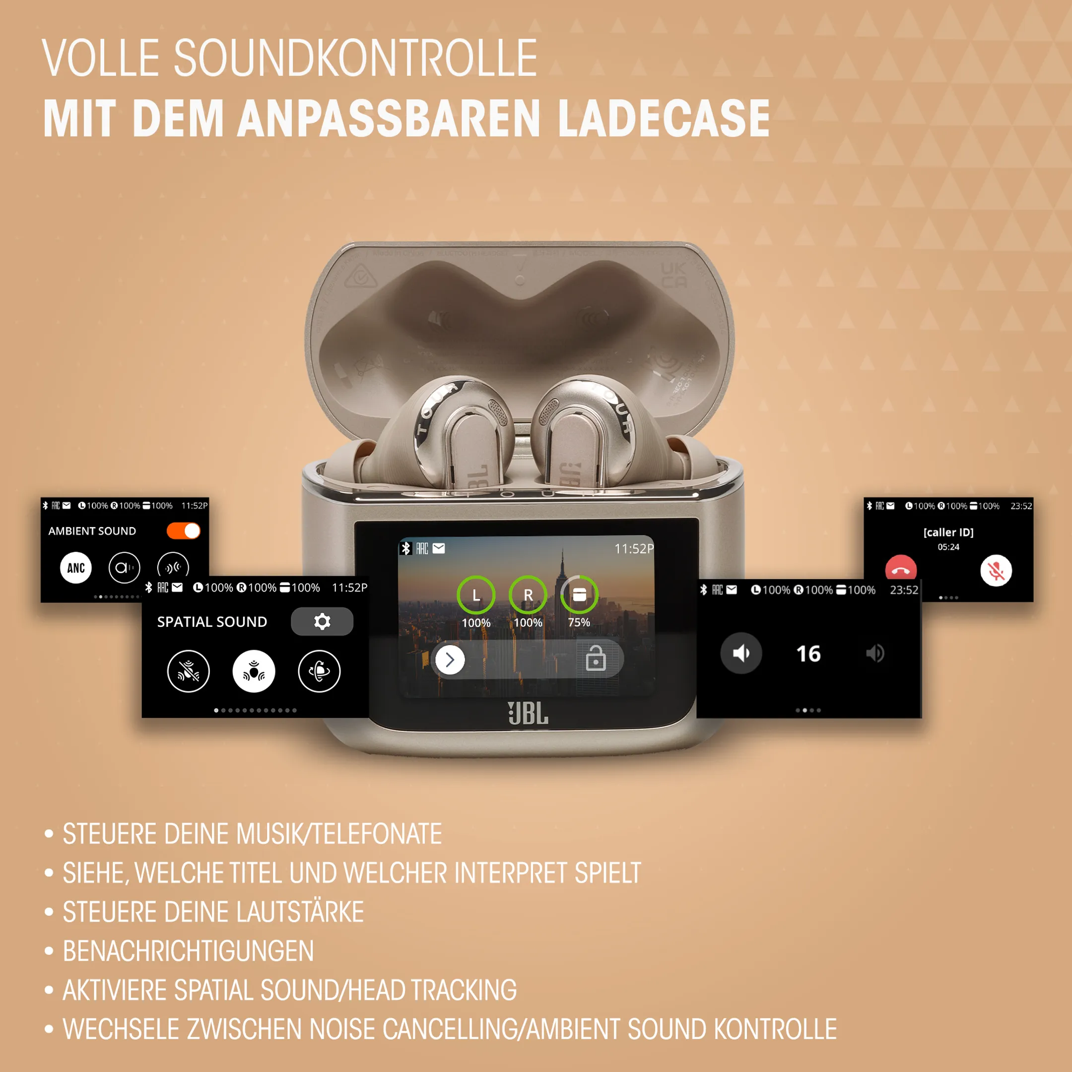 JBL Tour Pro 3 Kabellose Noise-Cancelling-Ohrhörer mit Smart Charging Case - Latte image