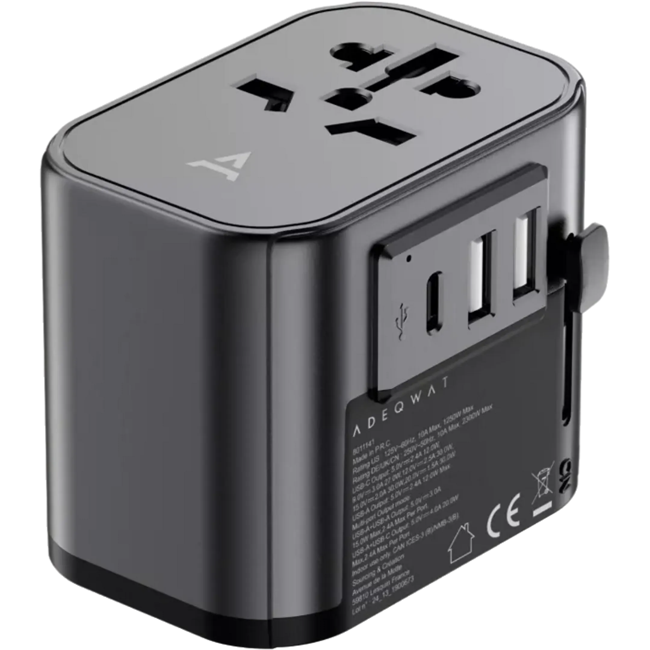 Adaptateur de voyage Universel 4-en-1 - 30W - Noir