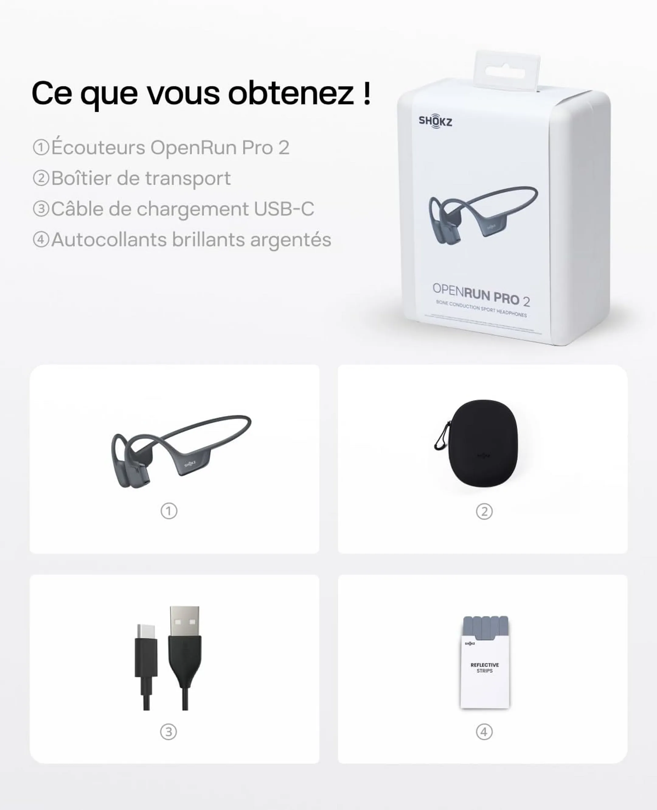 Shokz Ecouteurs sans fil à conduction osseuse OpenRun Pro 2 - Noir image