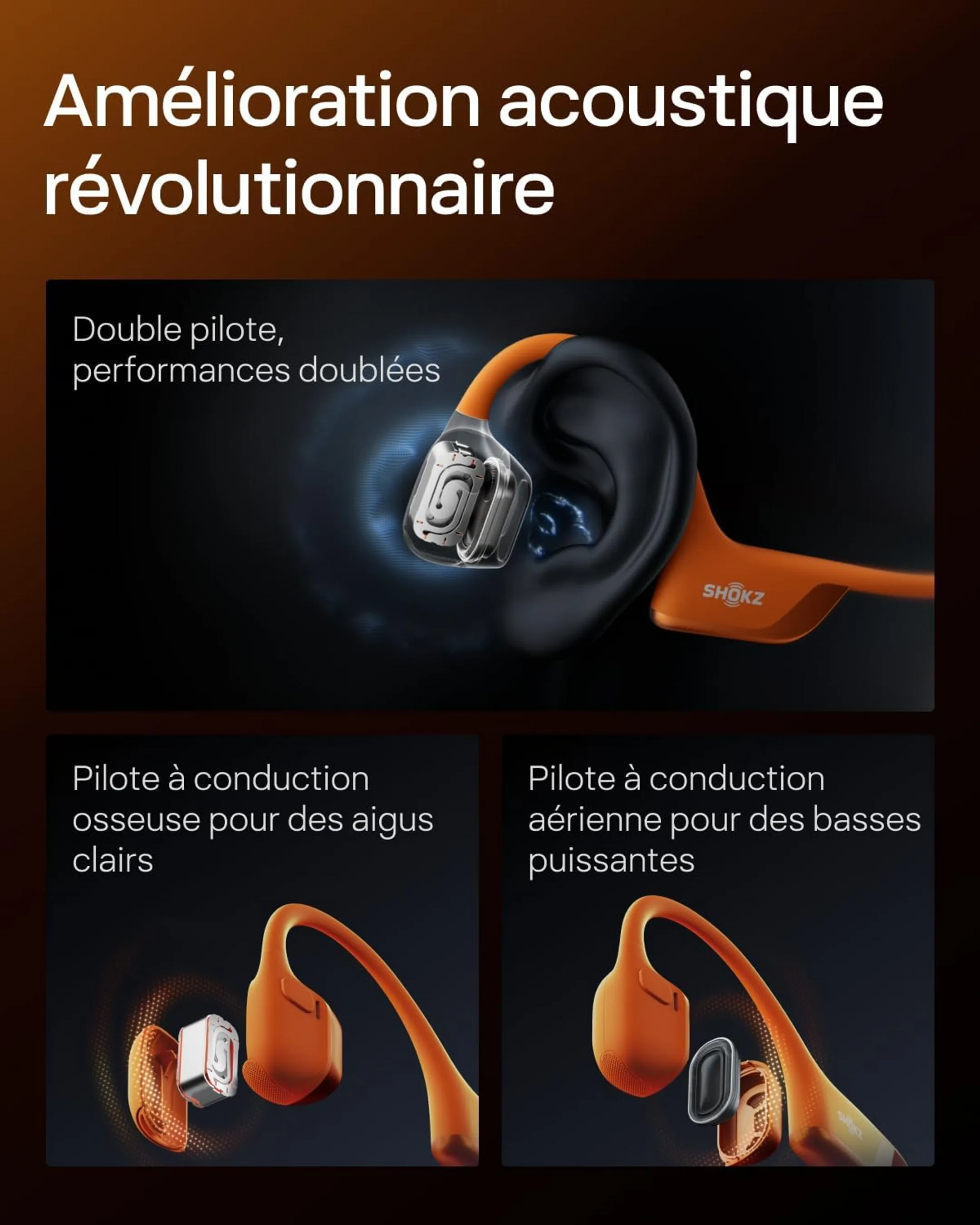 Shokz Ecouteurs sans fil à conduction osseuse OpenRun Pro 2 - Orange image