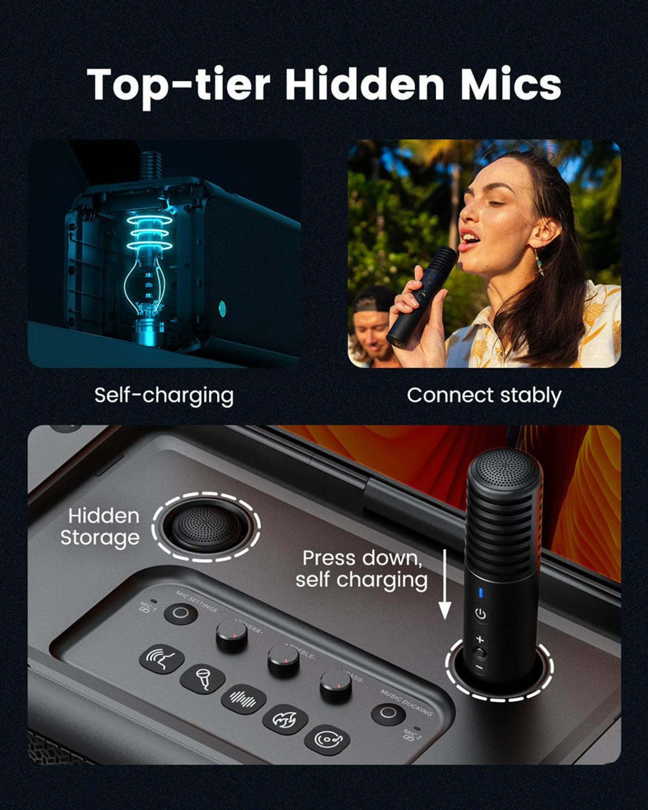 IKARAO Bluetooth karaoke speaker Break X1 with 2 microphones image