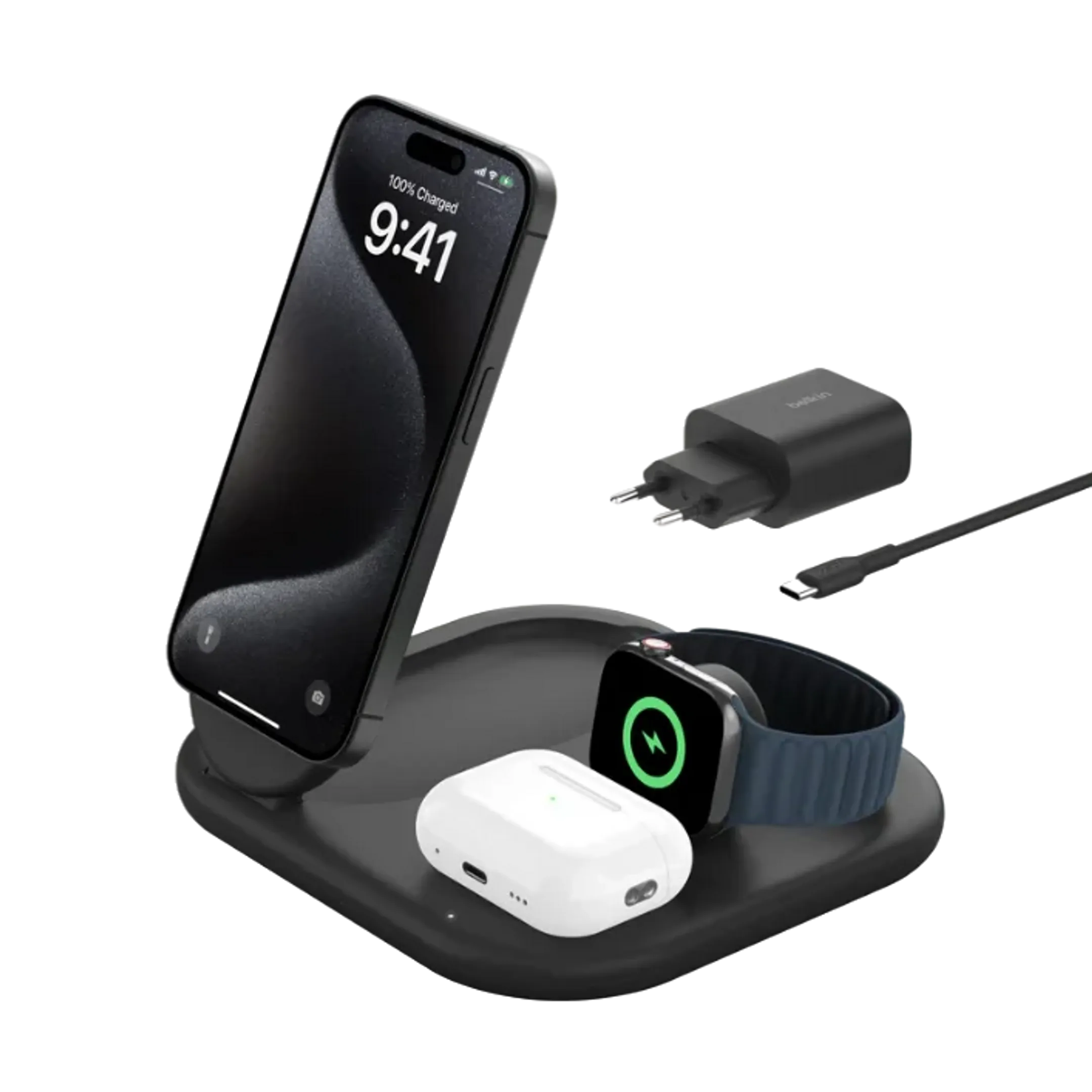 Belkin Station de charge magnétique 3-en-1 BoostCharge Pro Qi2 (15 W) - Noir image