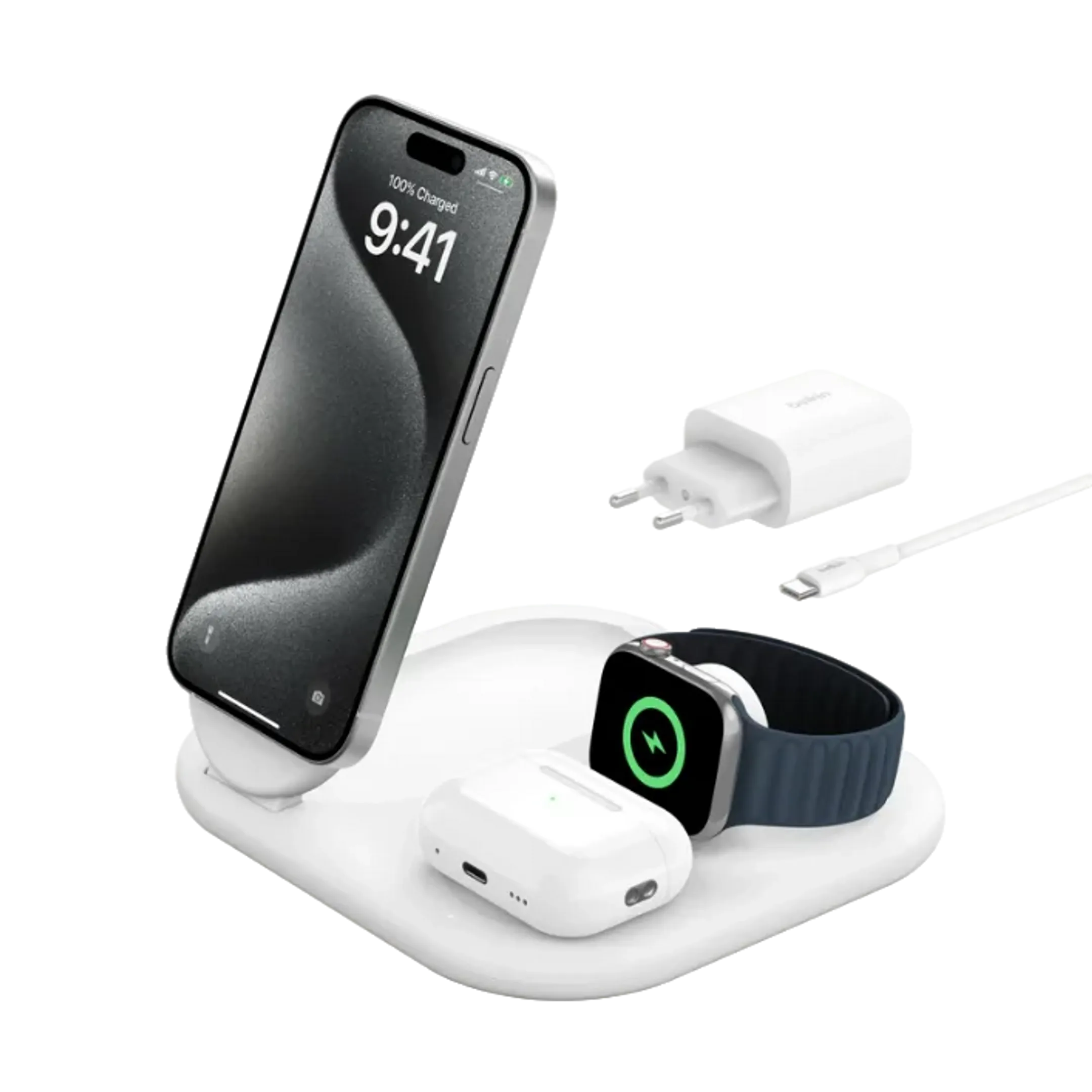 Belkin Station de charge magnétique 3-en-1 BoostCharge Pro avec Qi2 (15 W) - Blanc image