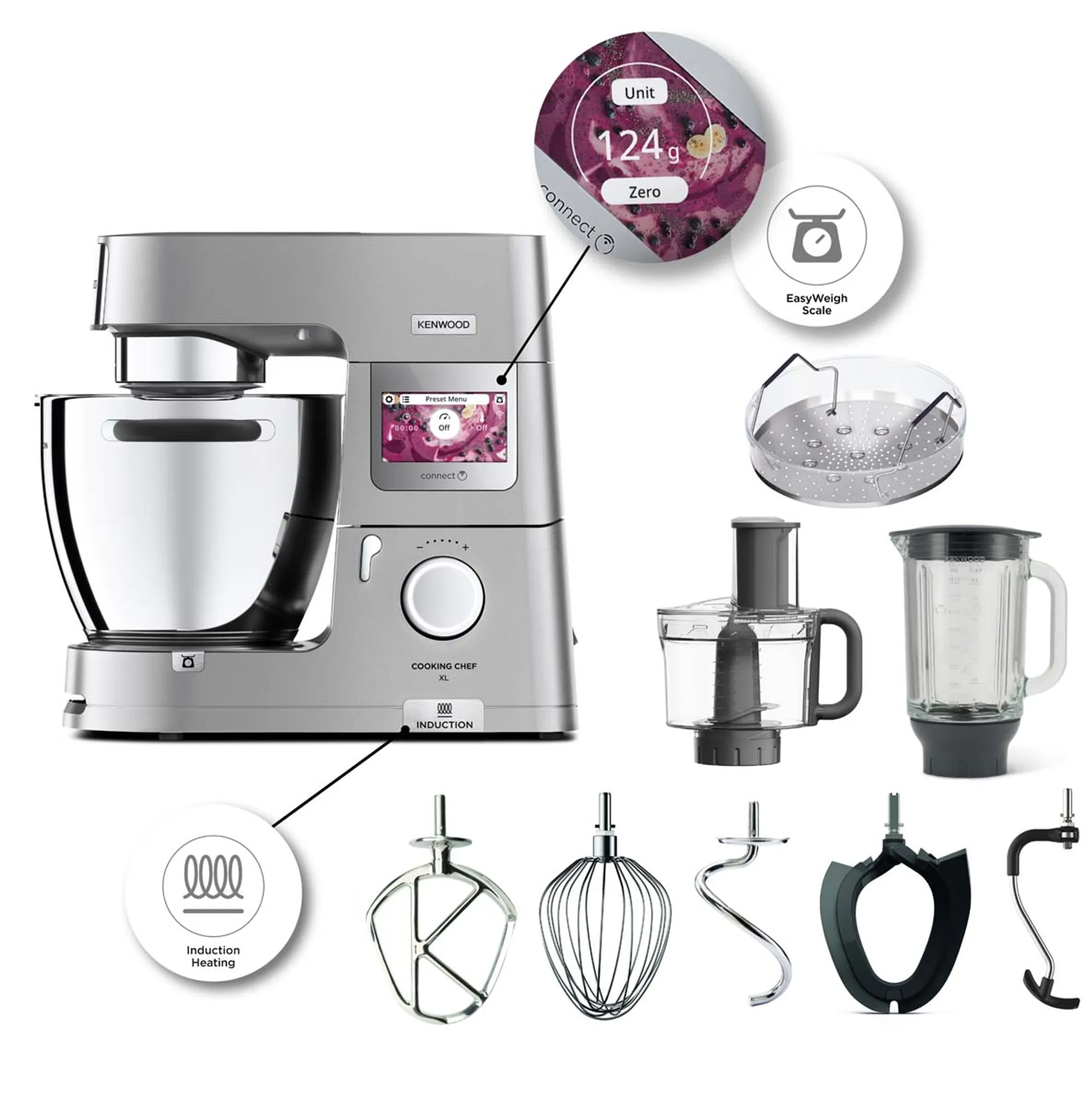 Robot de cuisine Cooking Chef XL avec balance intégrée et fonction de cuisson KCL95.424SI