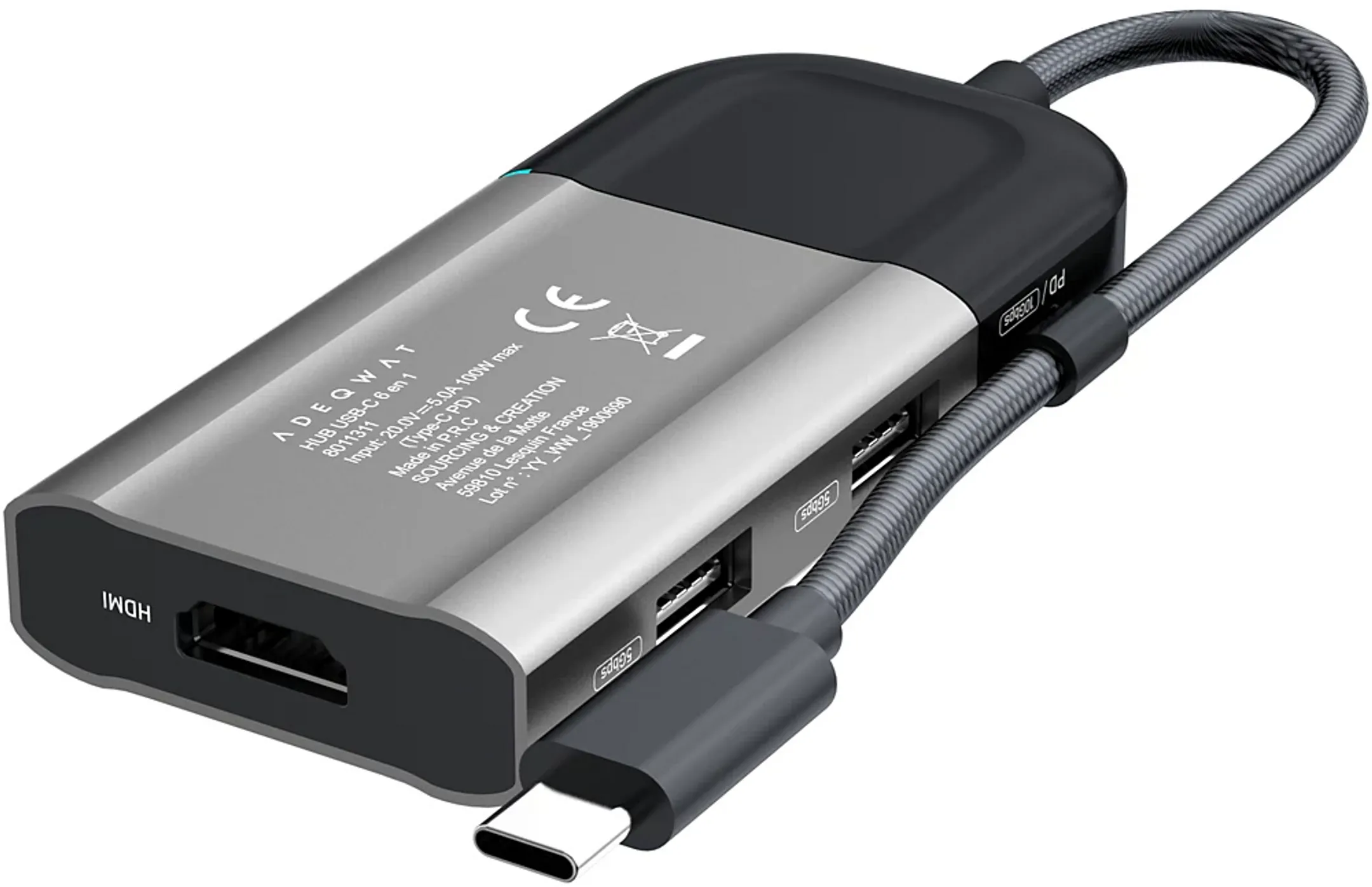 Adeqwat Hub USB-C multiports 6-en-1 - 6 Ports image