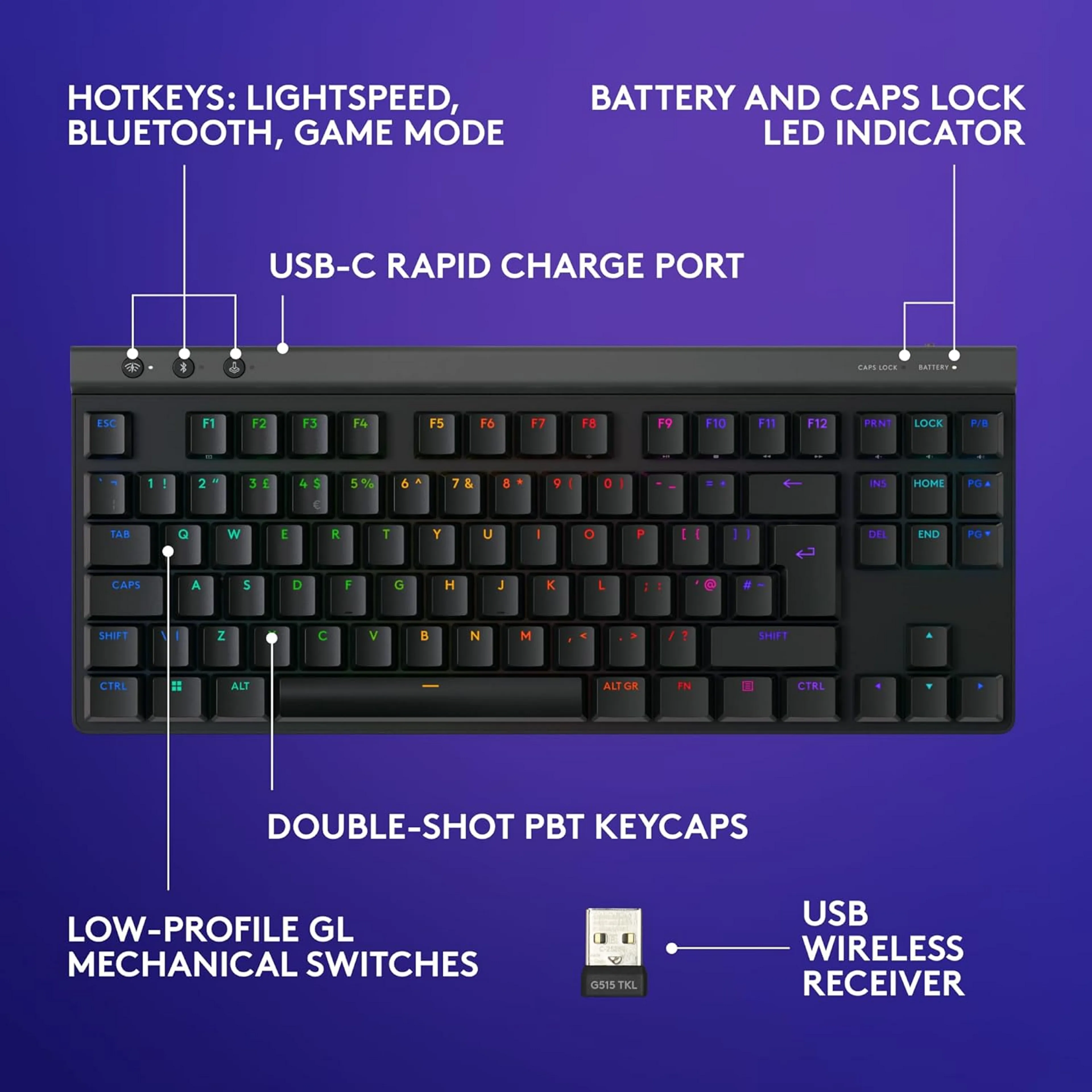 Logitech Wireless Gaming Keyboard G515 Lightspeed TKL - AZERTY - Black image