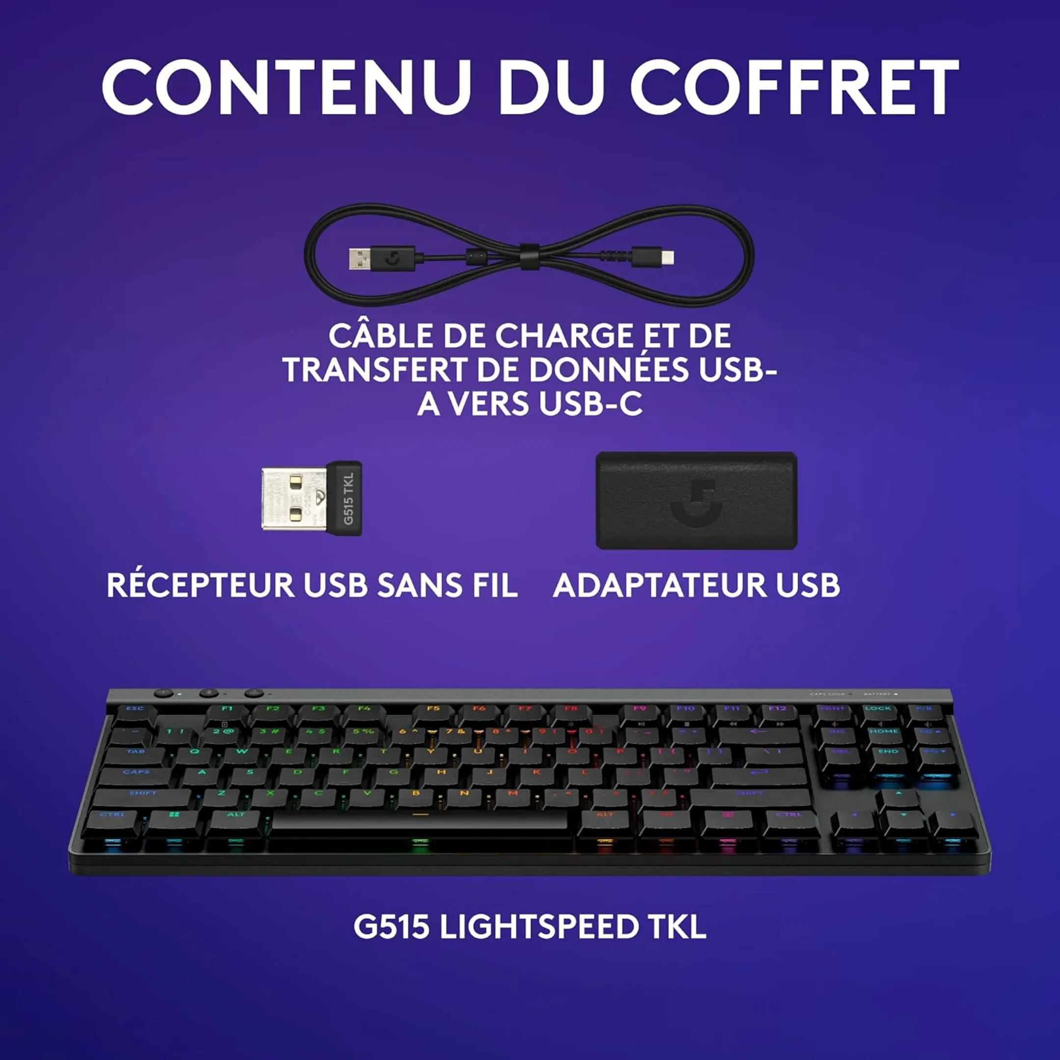 Logitech Clavier gaming sans fil G515 Lightspeed TKL - QWERTZ - Noir image