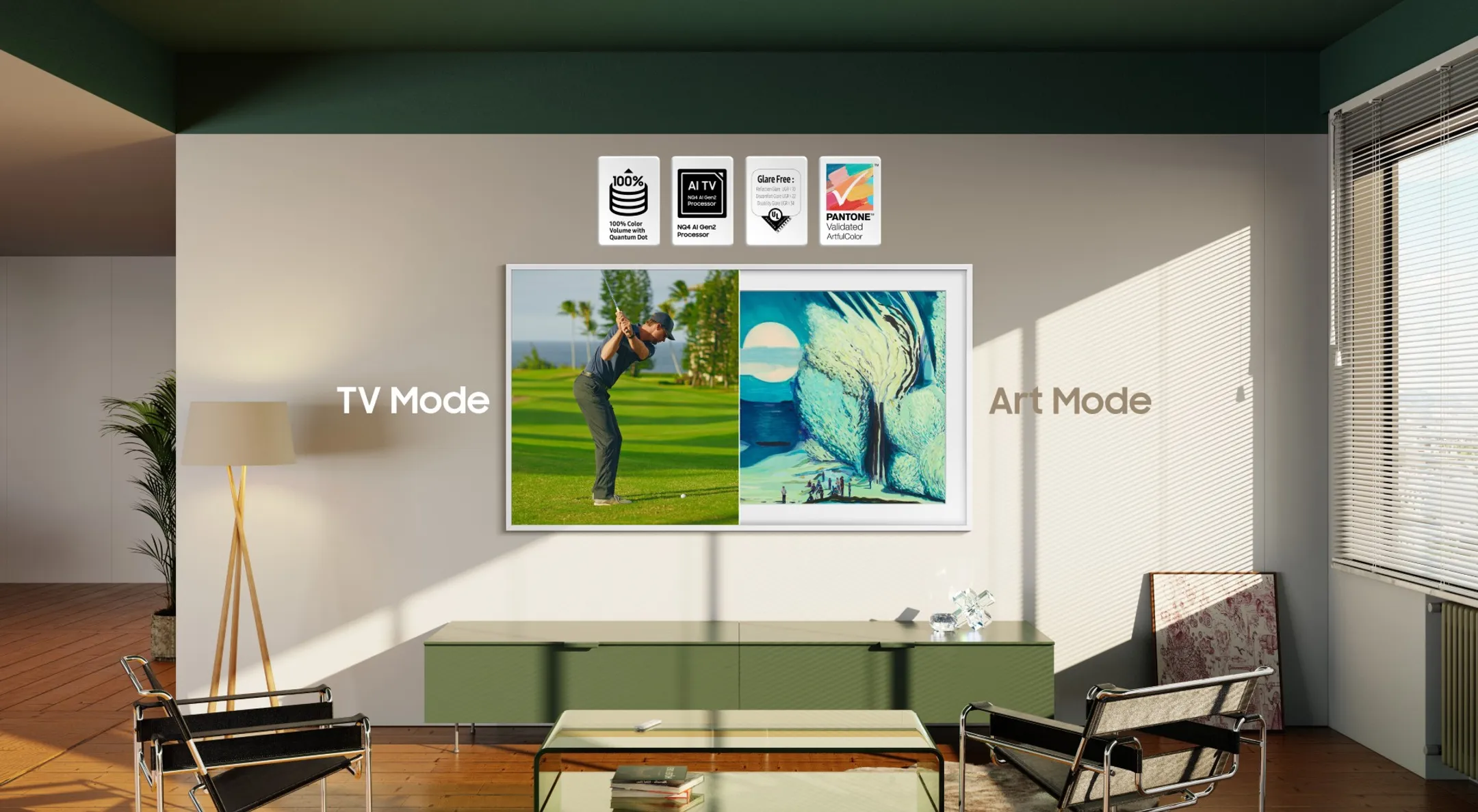 Samsung TV QLED 4K The Frame 55LS03FA - 55 pouces - Cadre Bois Clair inclus image