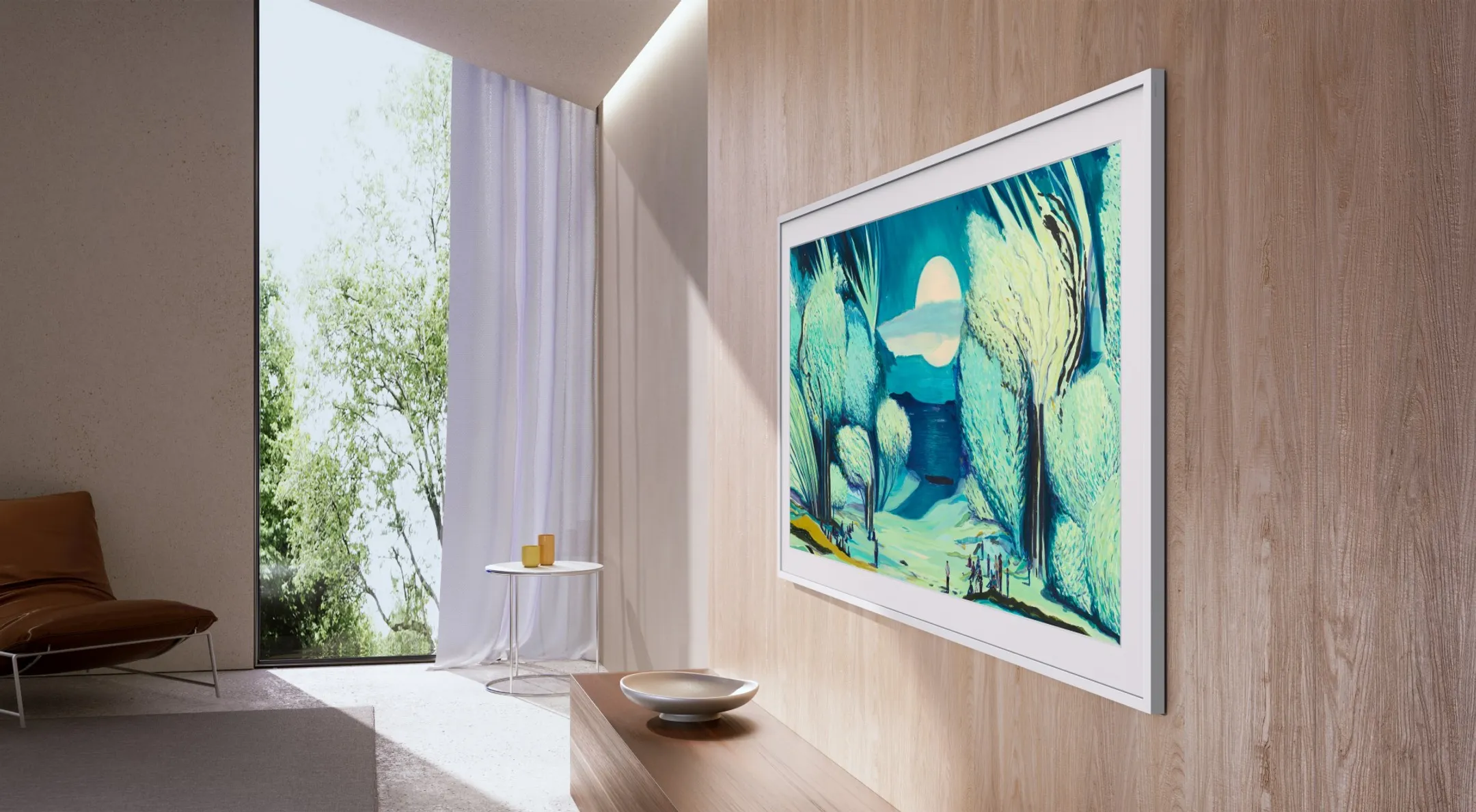Samsung TV QLED 4K The Frame 55LS03FA - 55 pouces - Cadre Bois Clair inclus image