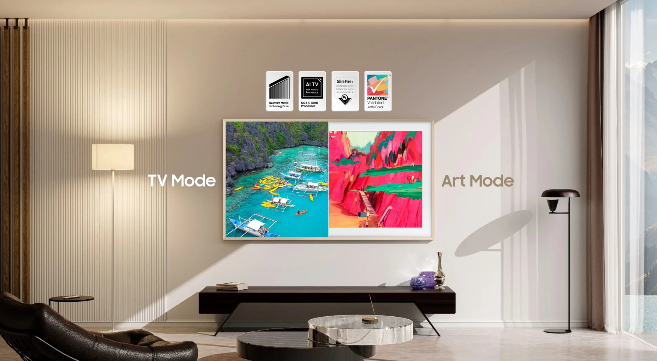 Samsung TV Neo QLED 4K The Frame Pro 75LS03FW - 75 pouces - Cadre Bois Clair inclus image