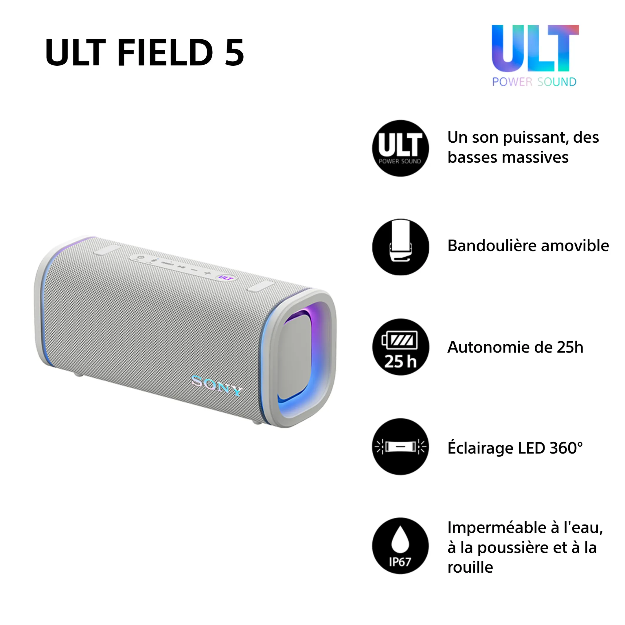 Sony Enceinte Bluetooth ULT Field 5 - Blanc cassé image