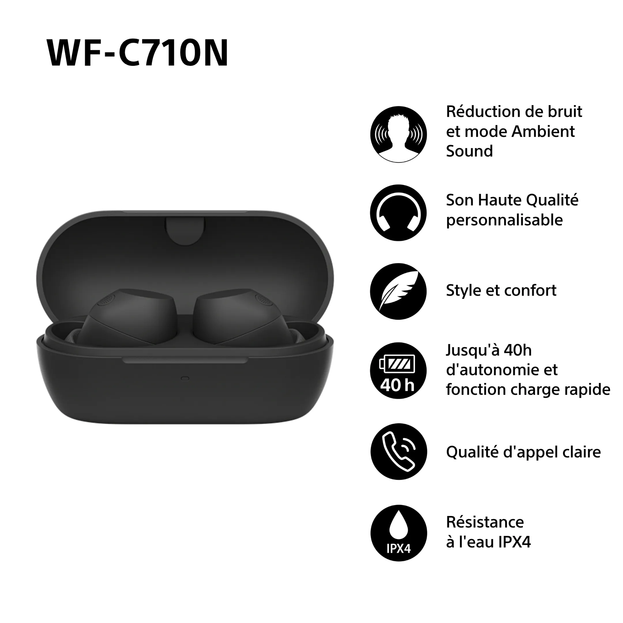 Sony Écouteurs sans fil WF-C710N - Noir image