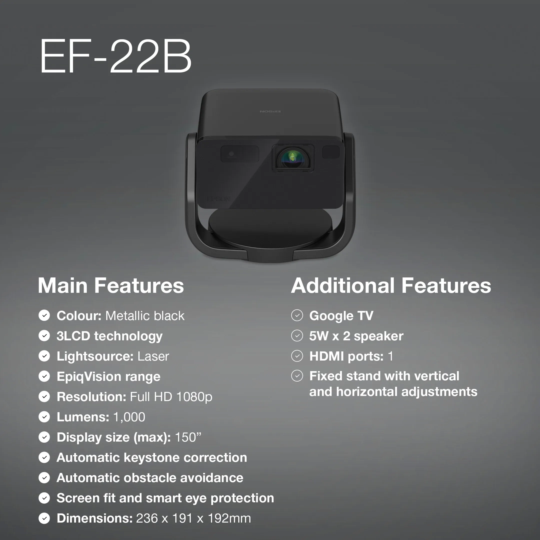 Epson Mini Laser Beamer EF-22B - Black image
