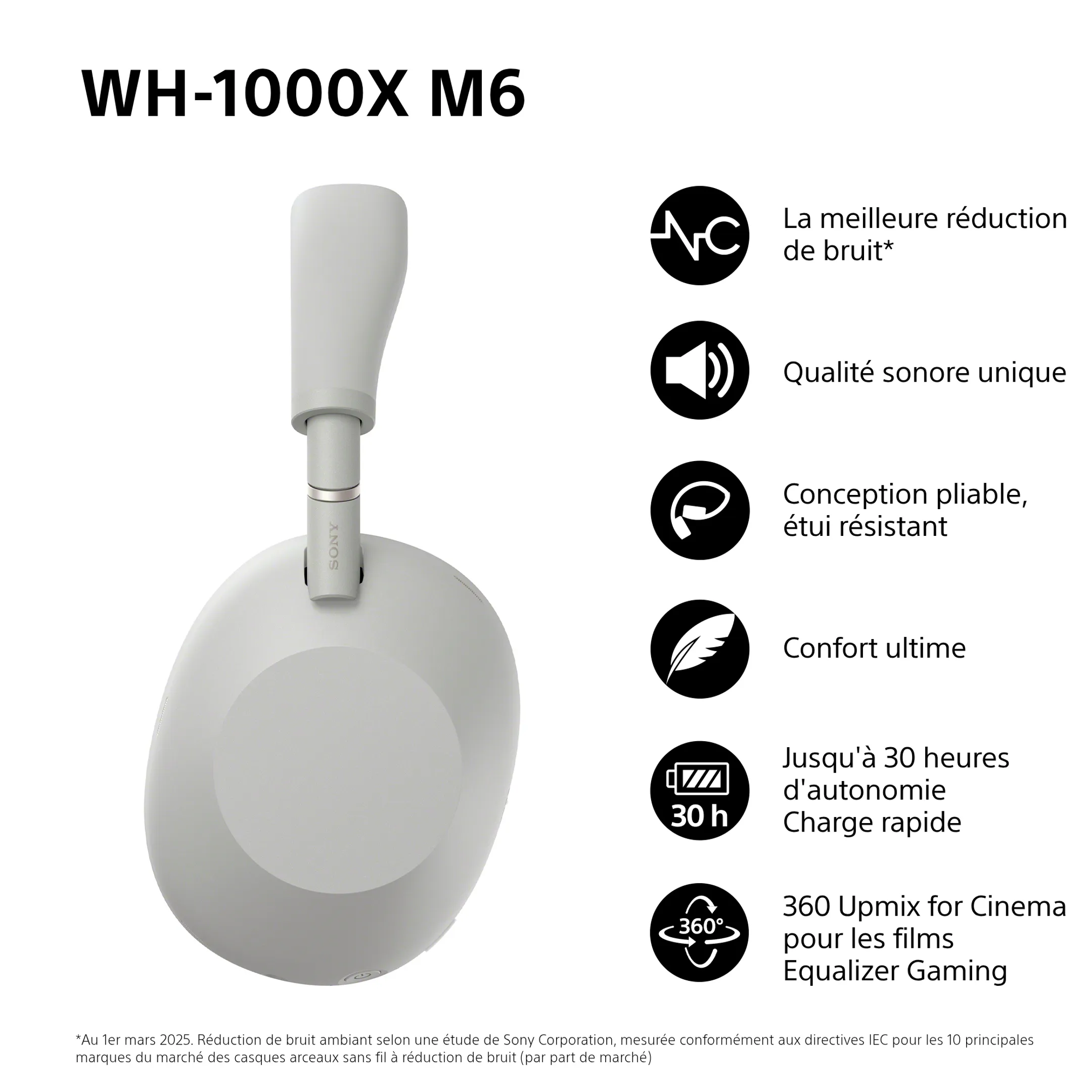 Sony Casque sans fil WH-1000XM6 IA - Argent image