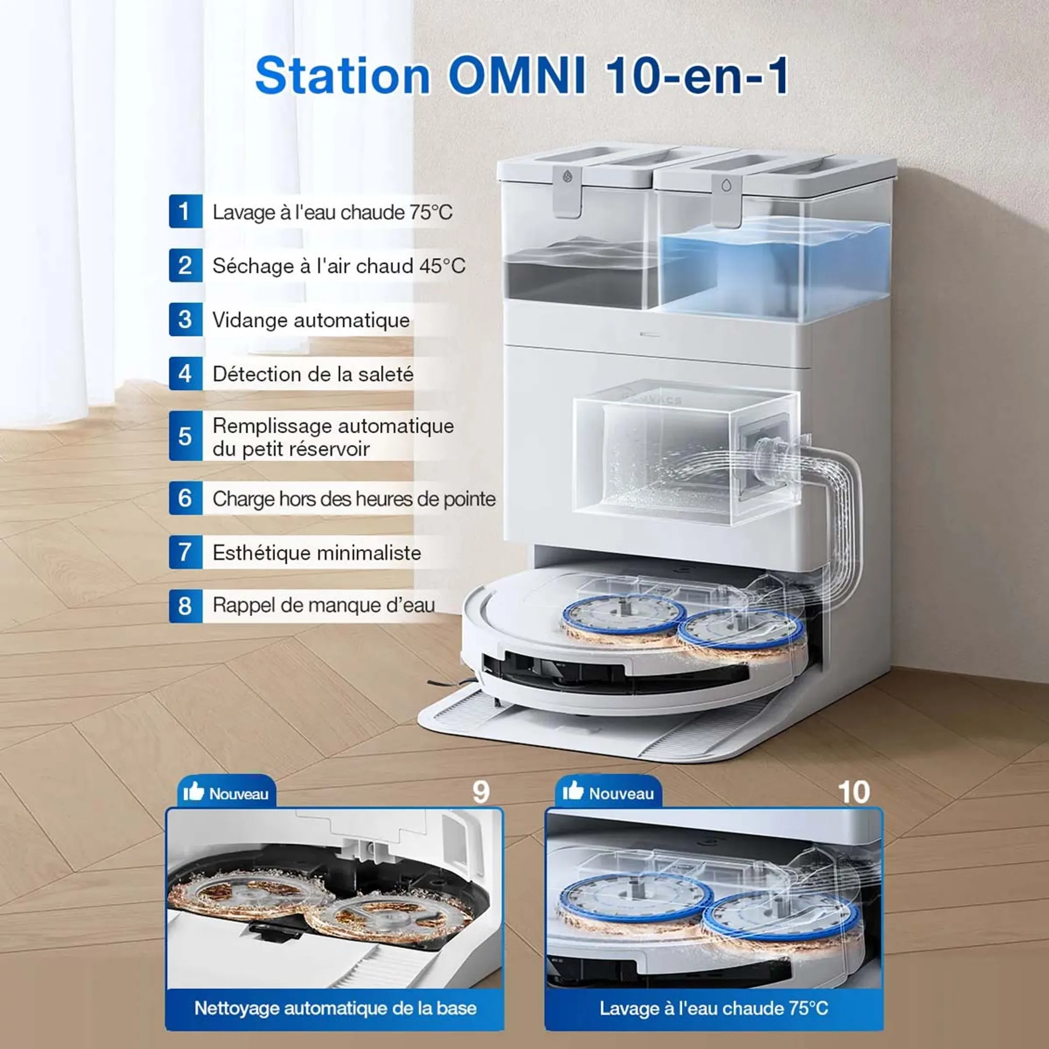 ECOVACS Robot aspirateur laveur Deebot T50 Omni (Gen 2) - Blanc image