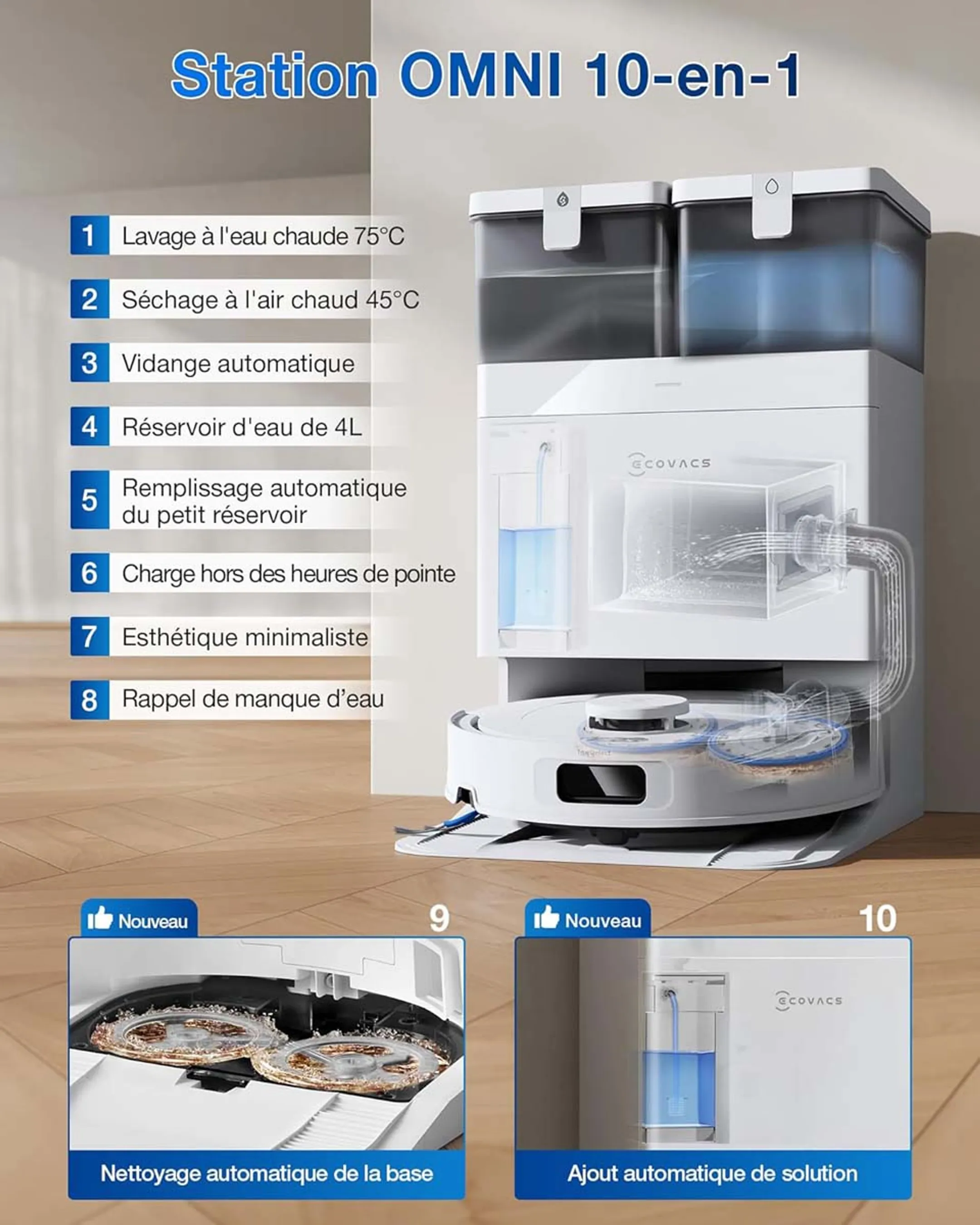 ECOVACS Robot aspirateur laveur Deebot T30C (Gen 2) - Blanc image